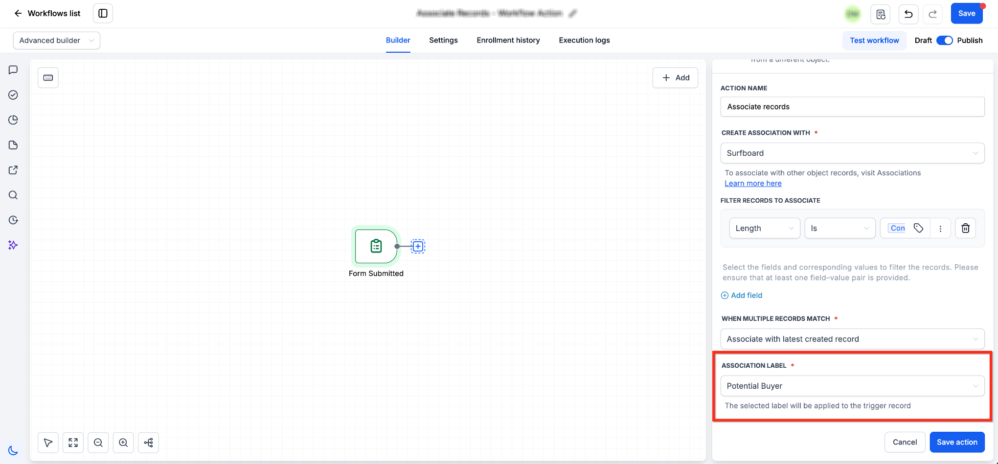 Associate Records Workflow Action – Apply an Association Label