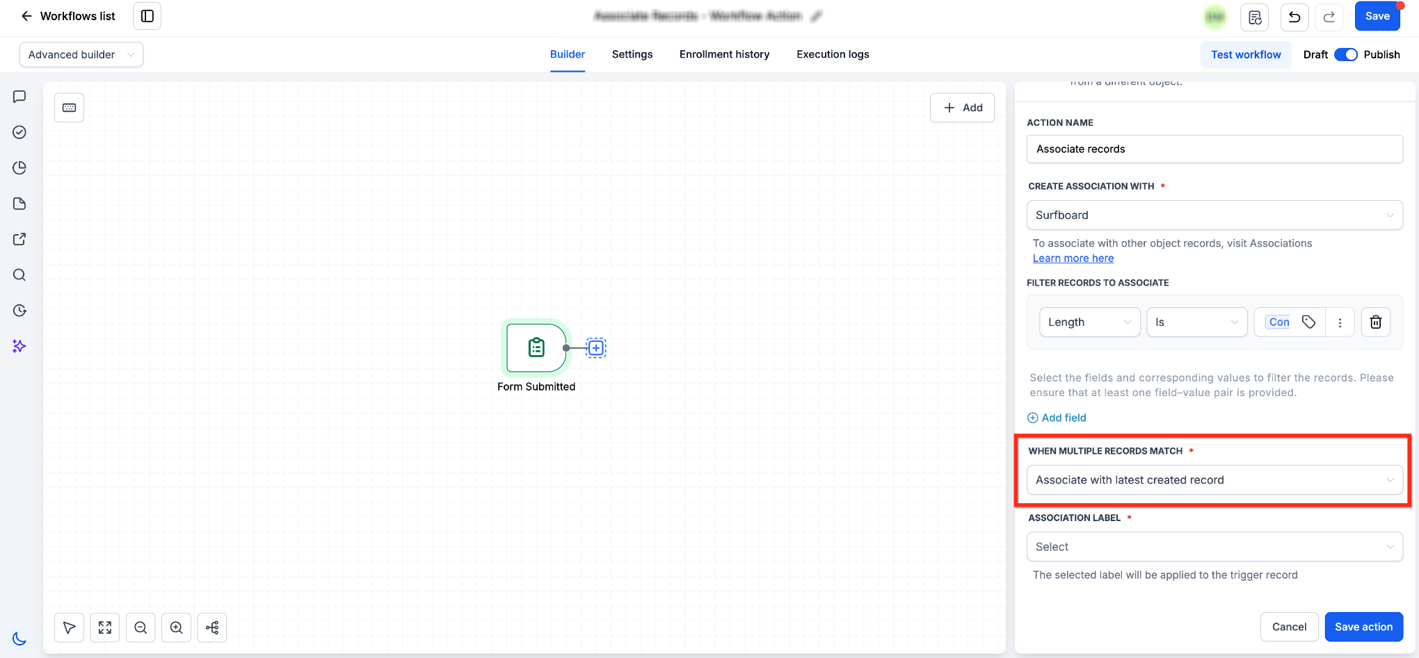 Associate Records Workflow Action – Choose How Multiple Matches Are Handled