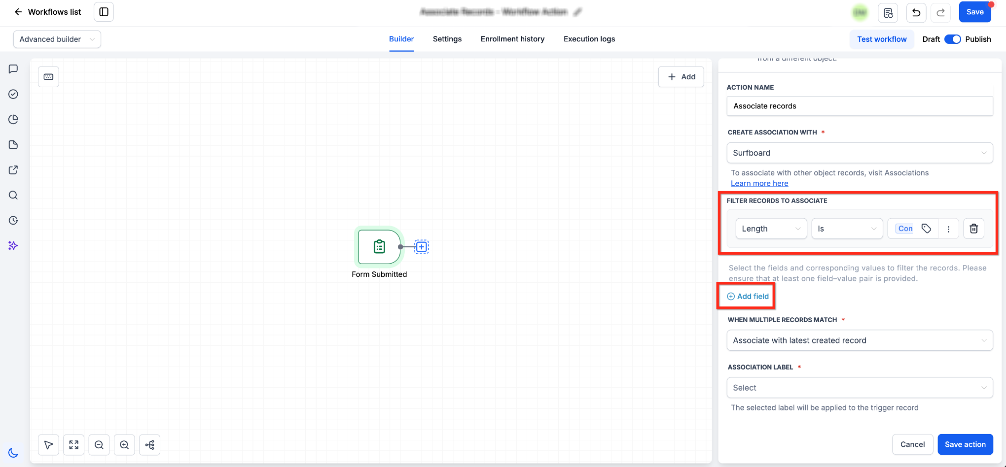 Associate Records Workflow Action – Configure Matching Rules