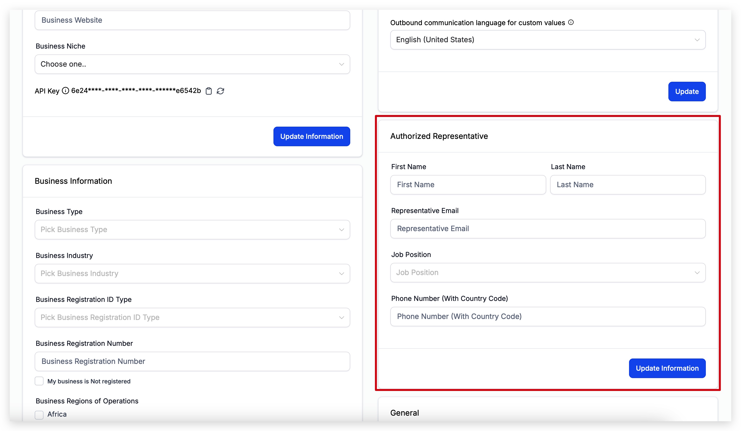 Business Profile Settings – Authorized Representative – How to Set Your Authorized Representative