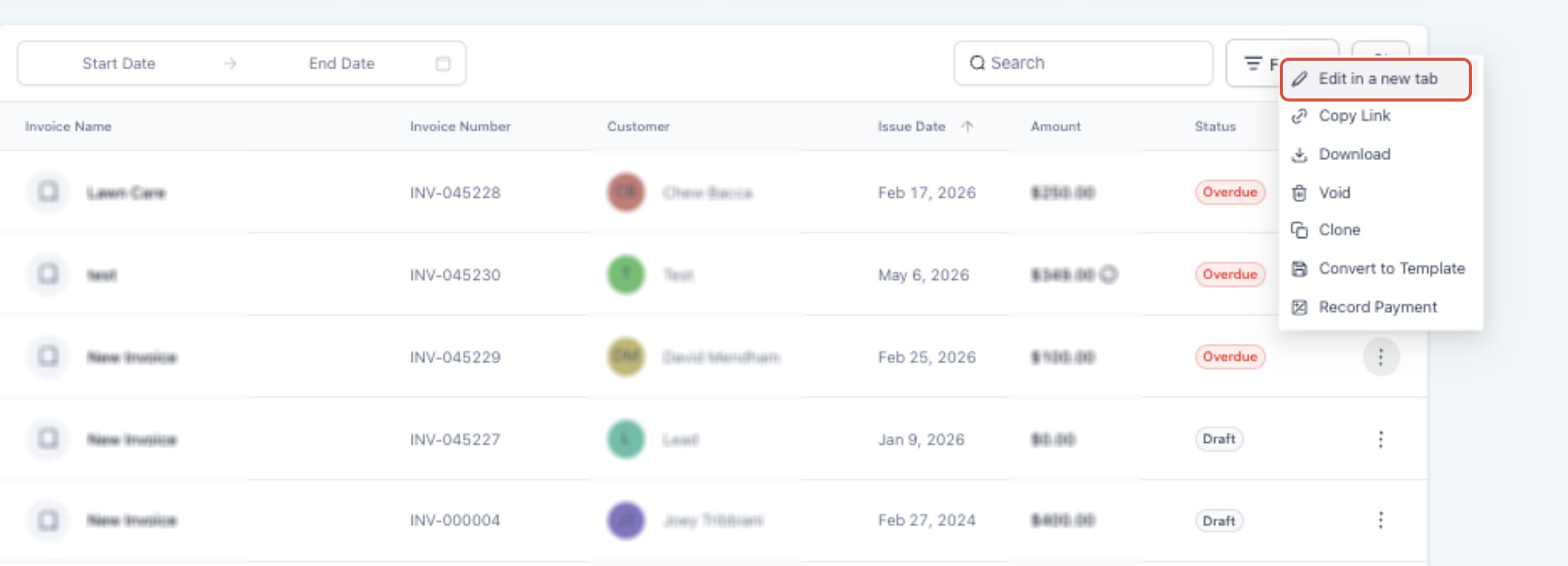 Flexible Invoice Editing for Partially Paid Invoices – 2. Open the Invoice Editing Options