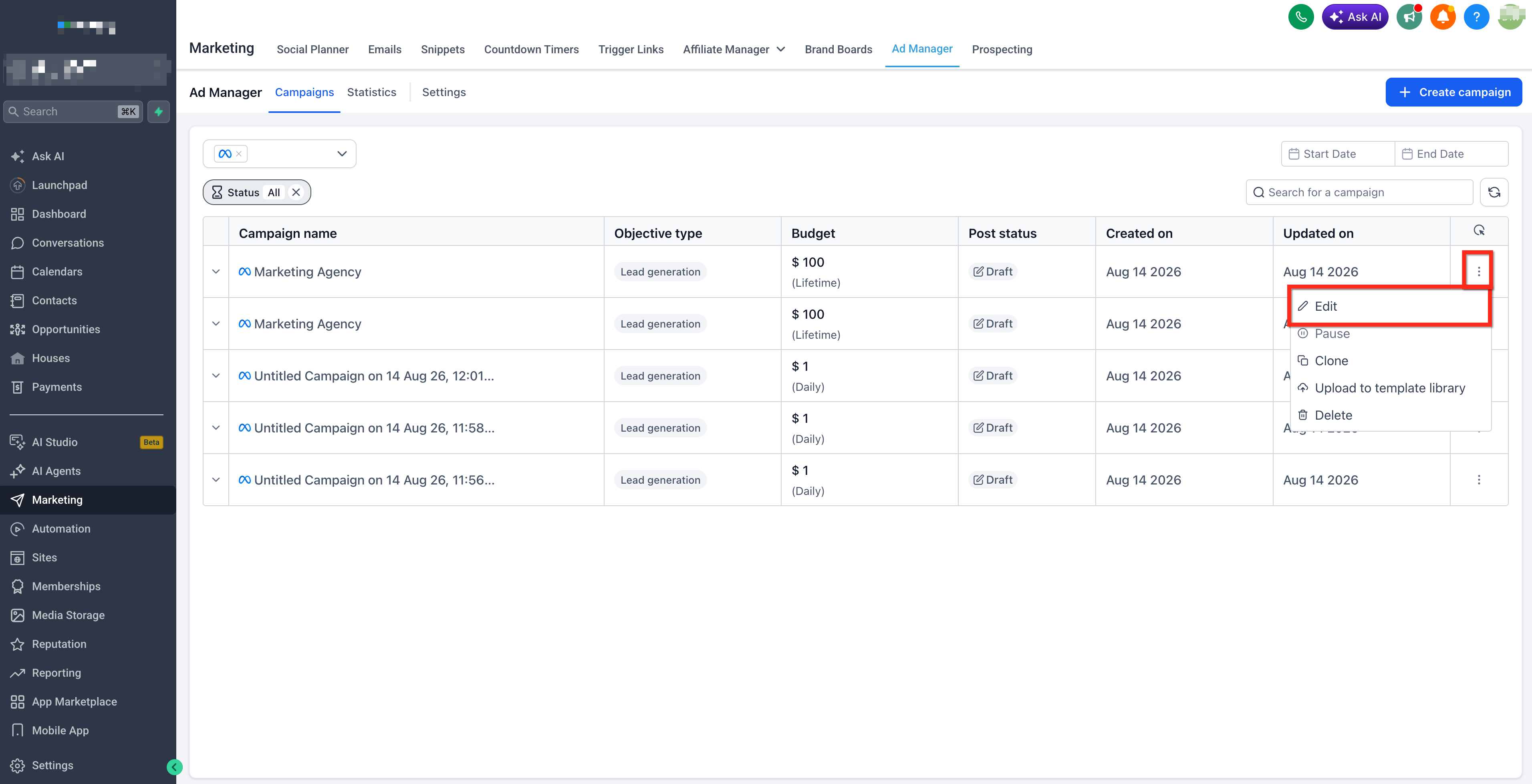 Setup Facebook and Instagram Lead Ads – Publishing an Existing Ad