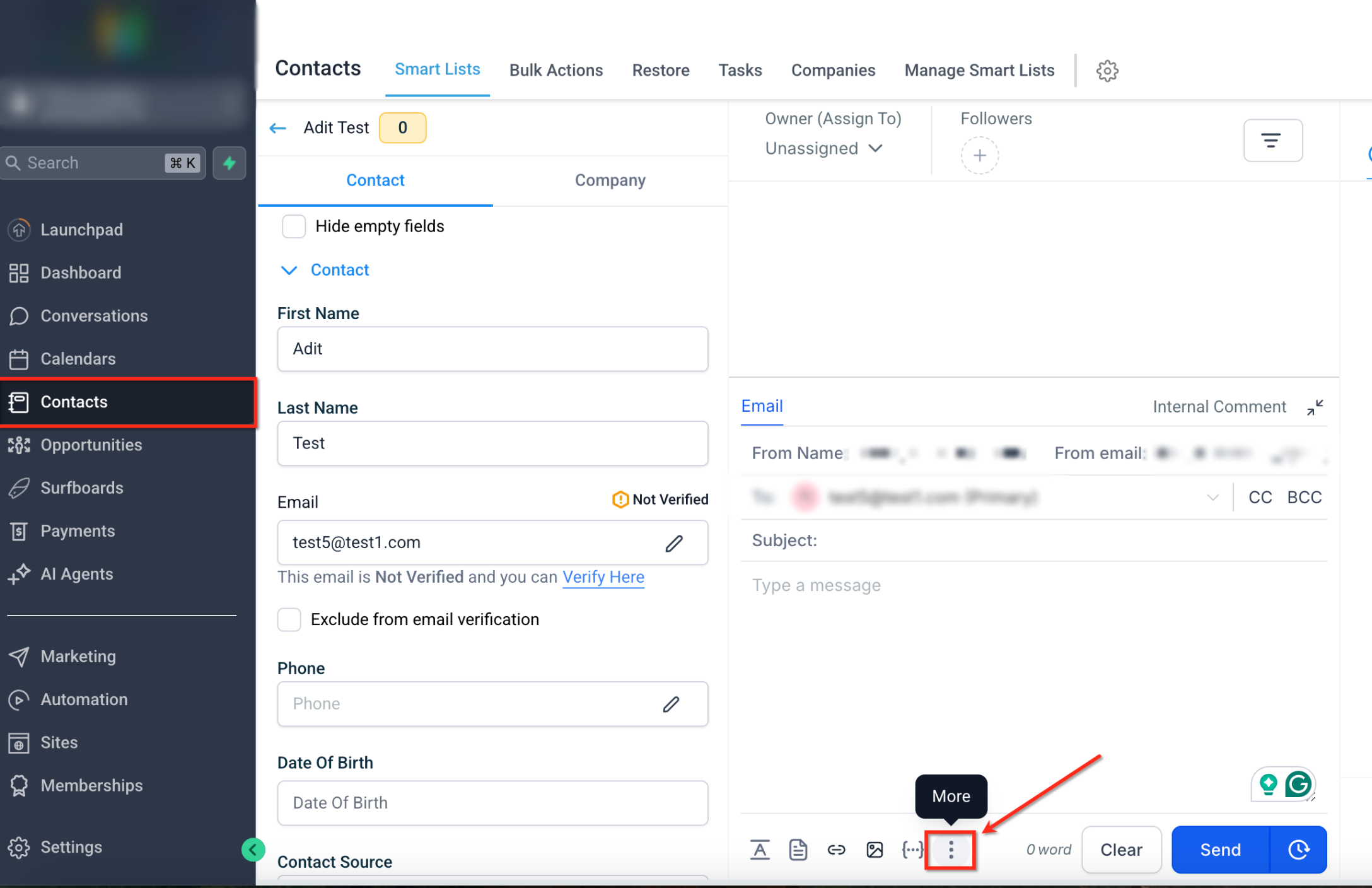 Attachment Size Limits for LC Phone SMS/MMS & Email – Three-dot icon in the message composer