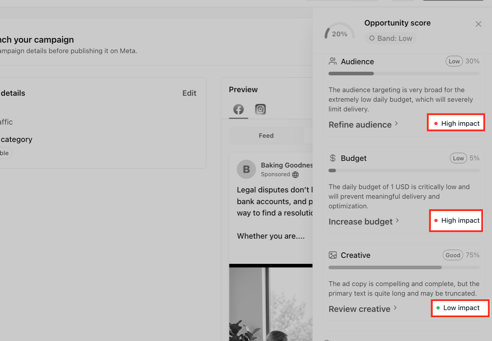 Campaign Opportunity Score in Ad Manager – Check impact labels