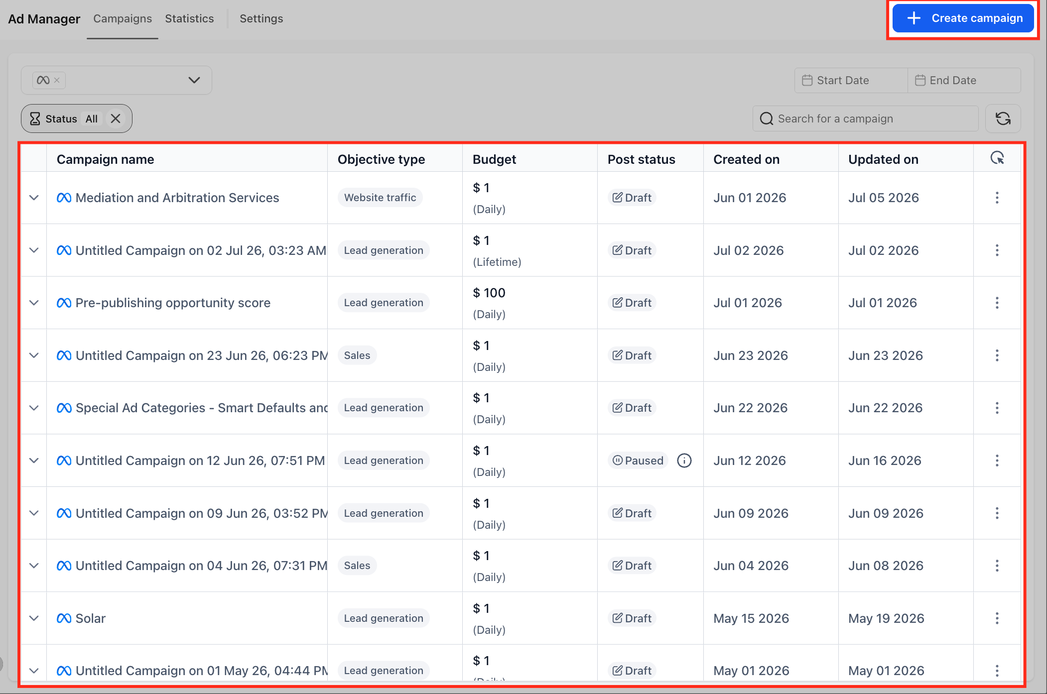 Campaign Opportunity Score in Ad Manager – Create a new campaign or open an existing draft
