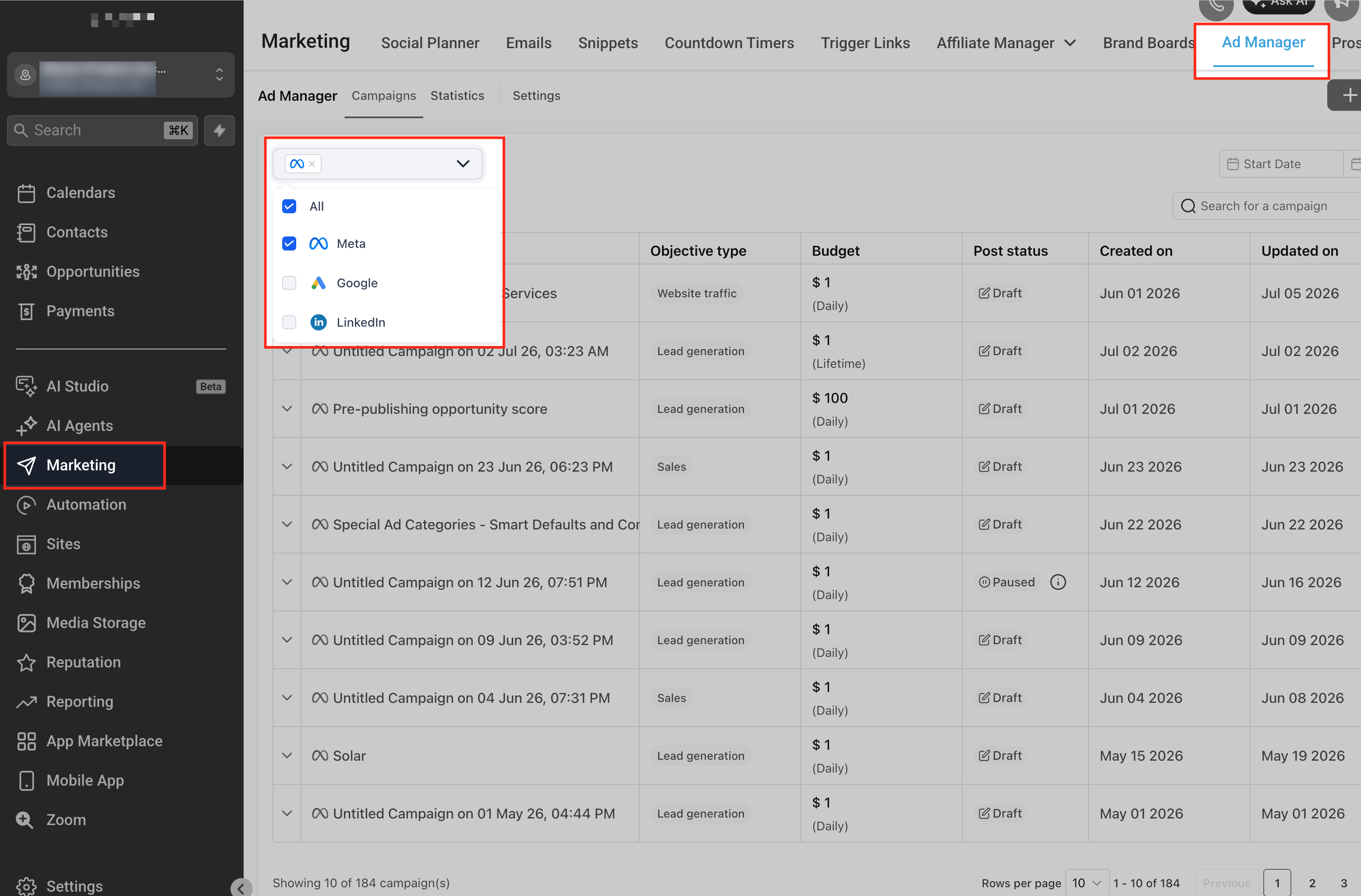 Campaign Opportunity Score in Ad Manager – Go to Marketing > Ad Manager