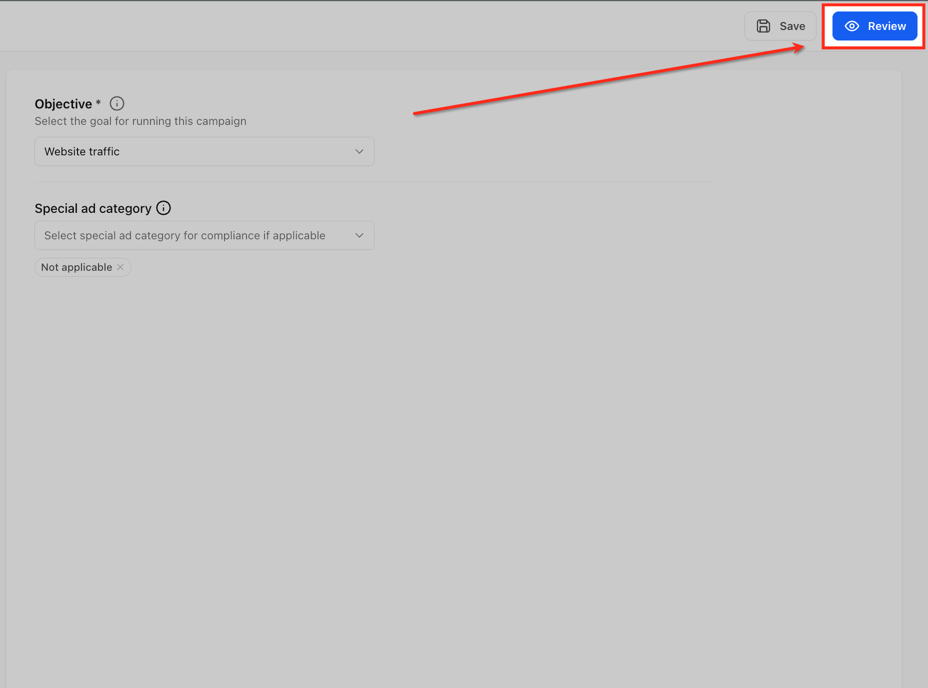 Campaign Opportunity Score in Ad Manager – Go to the Review screen