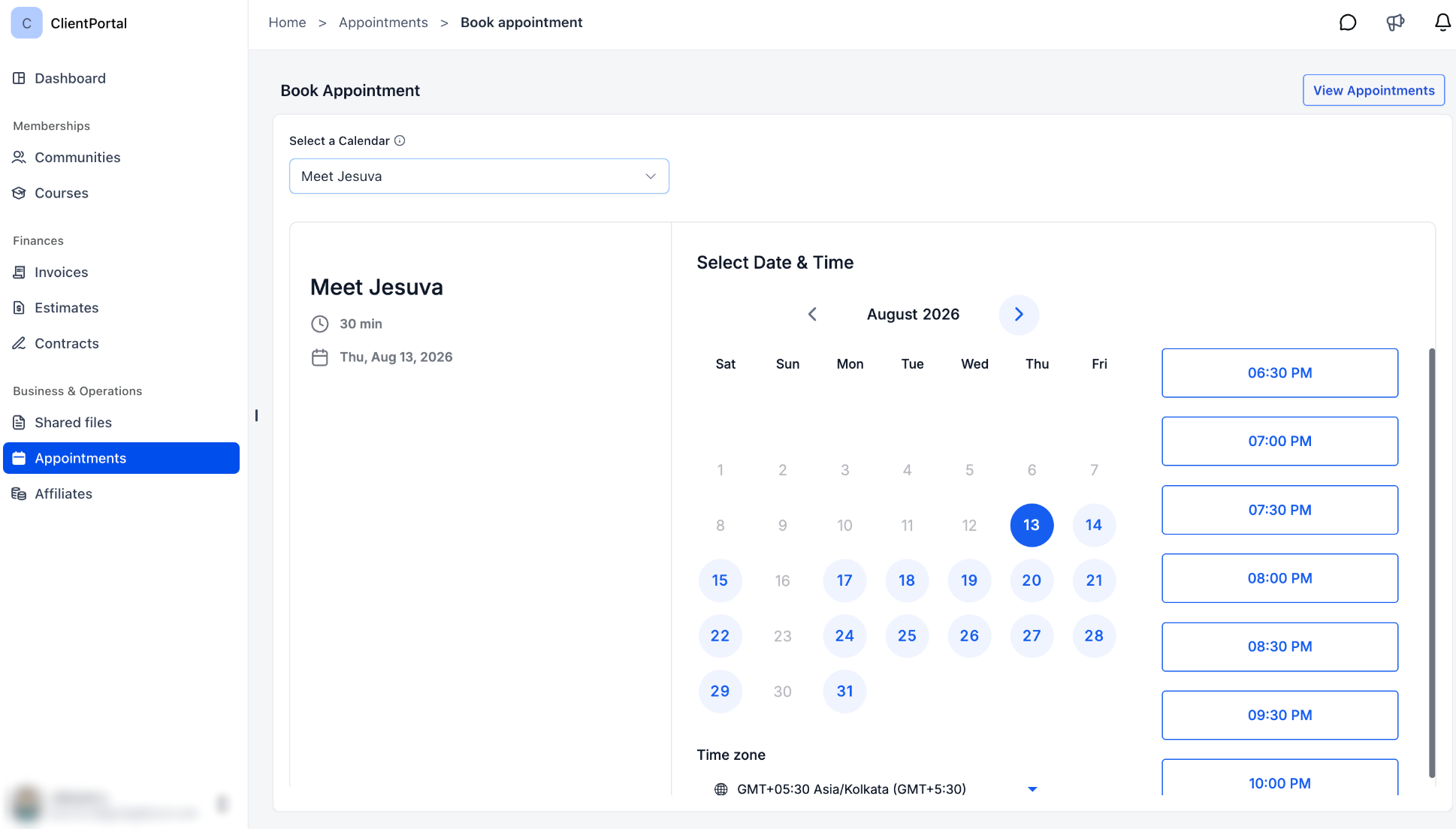 Client Portal Appointments: Book and Manage Meetings – Book Appointments from the Client Portal