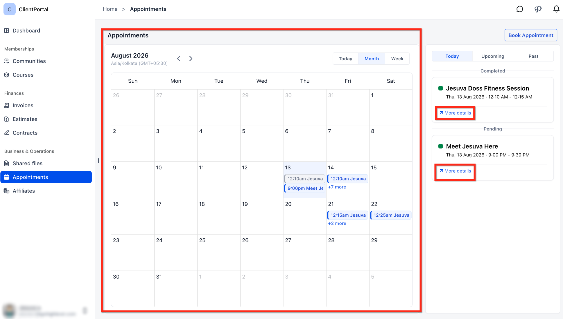 Client Portal Appointments: Book and Manage Meetings – View and Manage Appointments