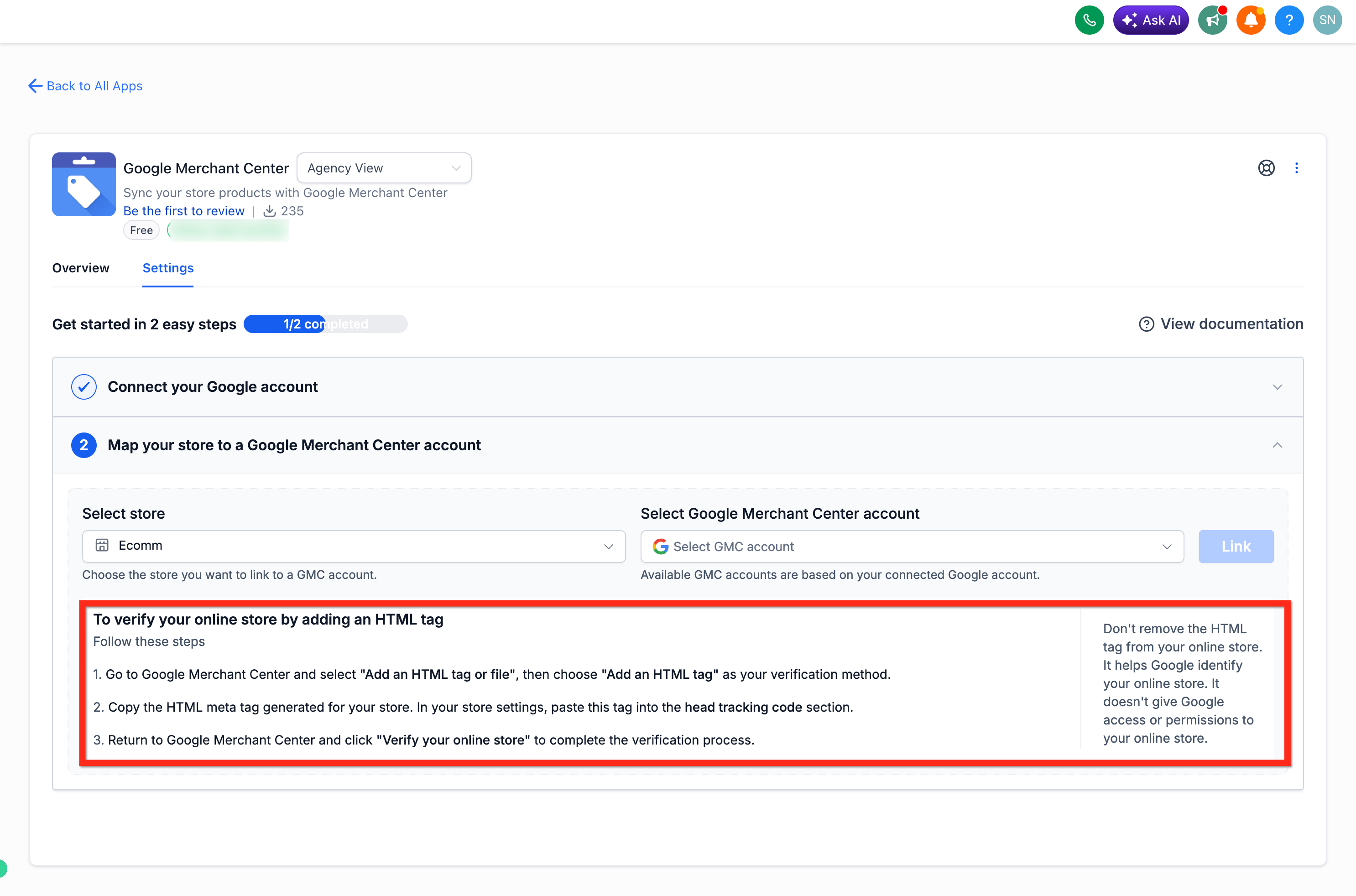 Connect Your E-commerce Store to Google Merchant Center – Step 4: Verify Your Store Domain