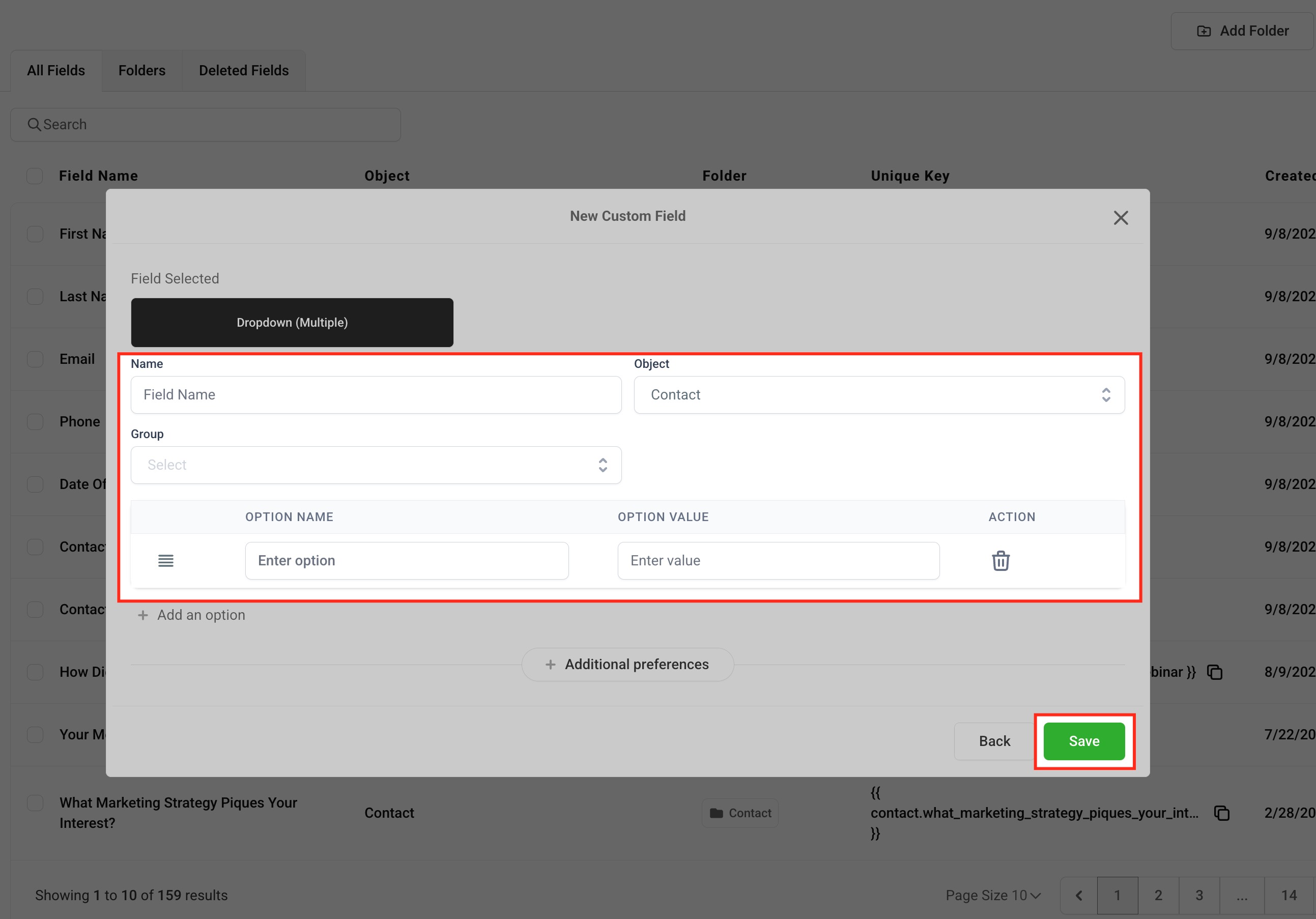 Create New Contact – Create New Custom Fields
