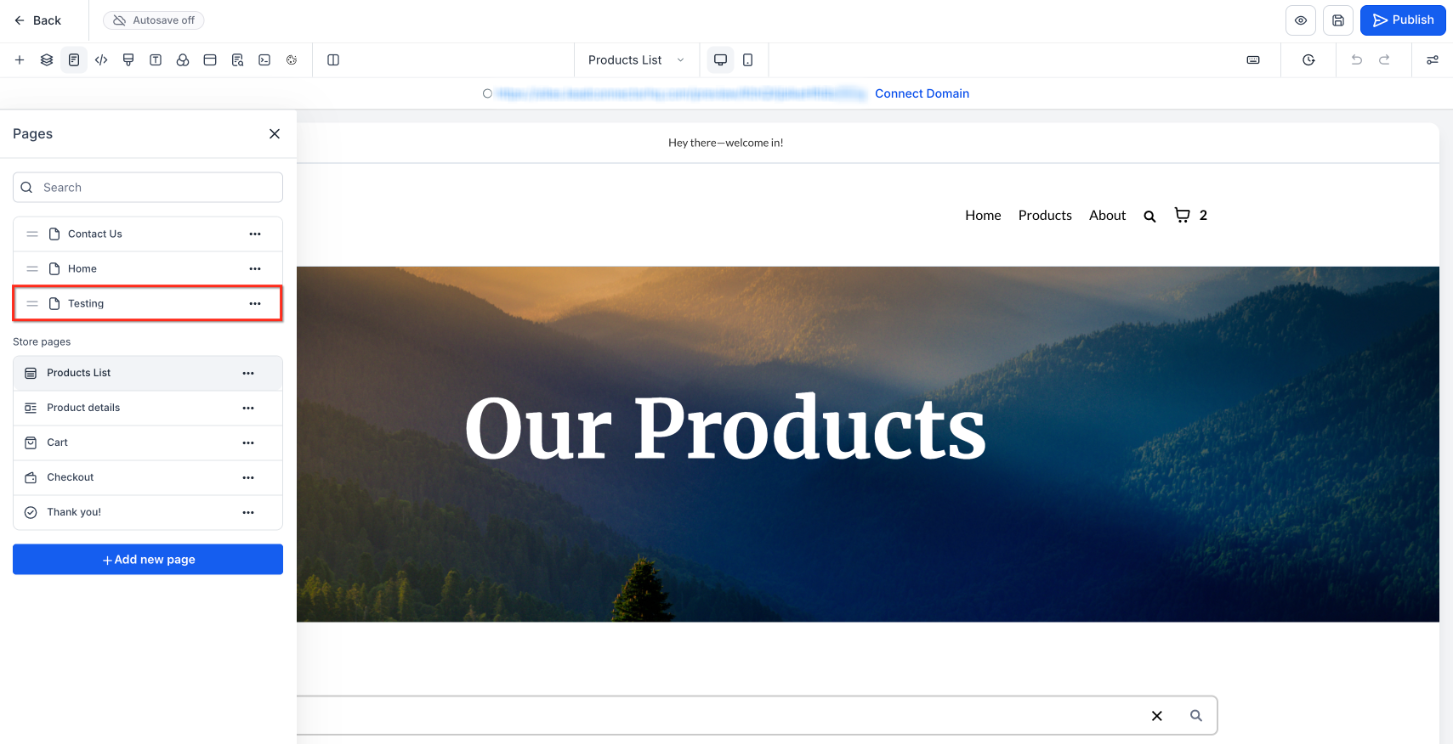 Create Pages in the Page Builder – Add Pages from Pages Drawer