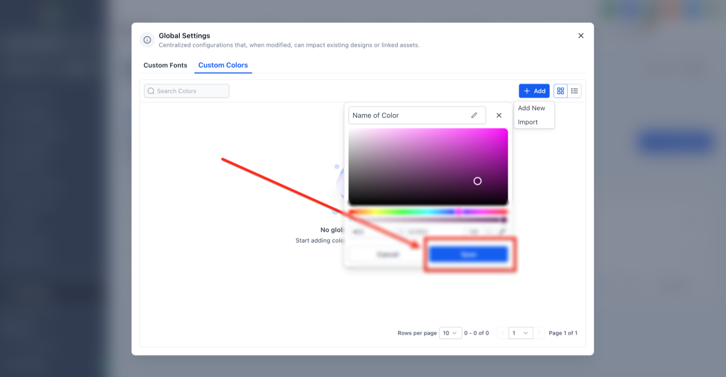 Global Custom Colors in Color Picker – Add a New Global Color