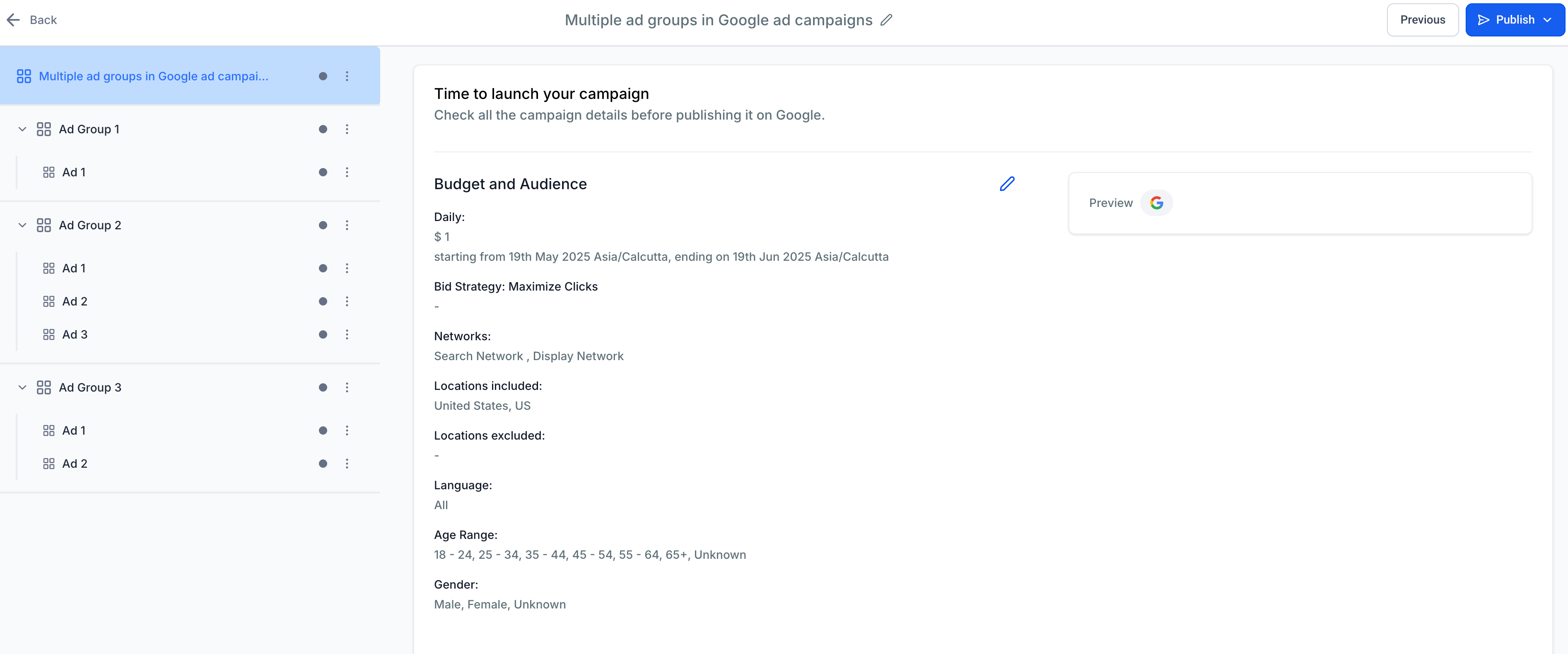 Google Ads: Multiple Ad Groups and Ads – Review and Publish the Campaign