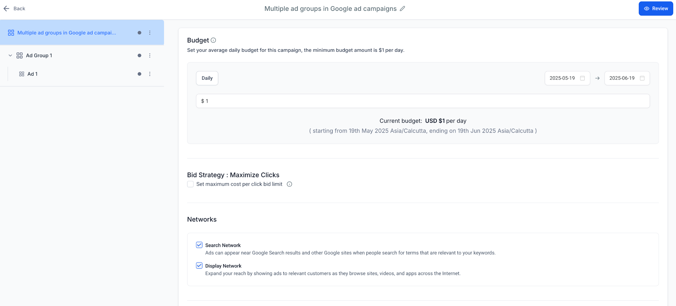 Google Ads: Multiple Ad Groups and Ads – Step 2: Configure Campaign-Level Settings