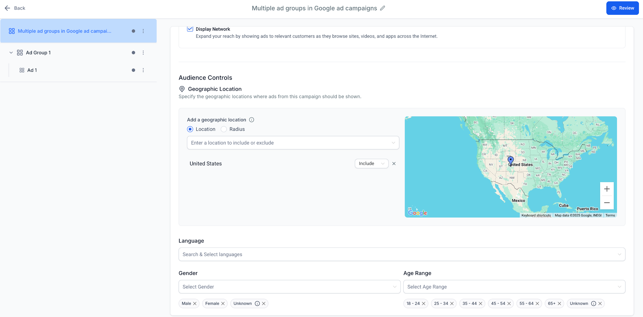 Google Ads: Multiple Ad Groups and Ads – Step 2: Configure Campaign-Level Settings