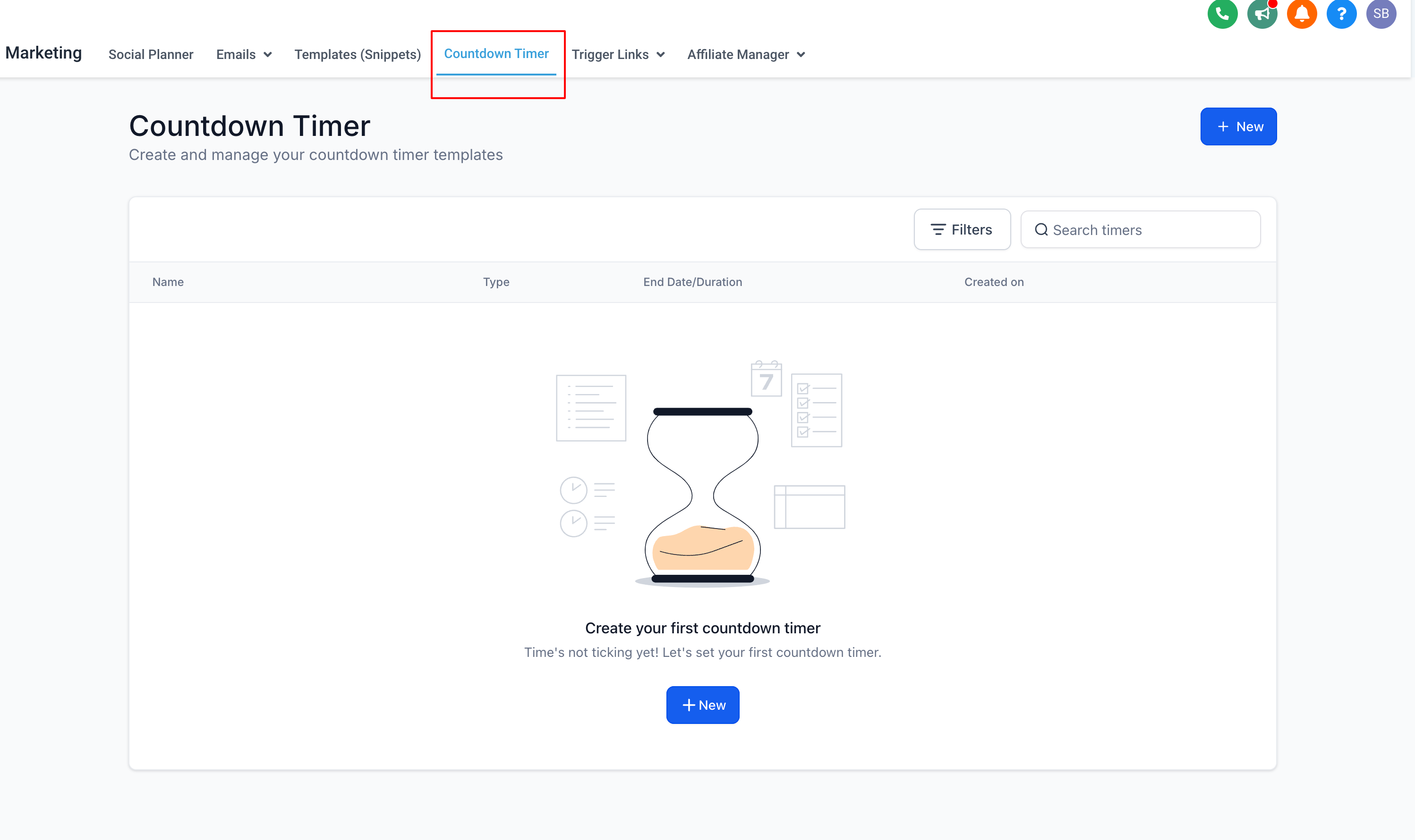 How to Create a Fixed countdown Timer – Step 1: Navigate to Marketing