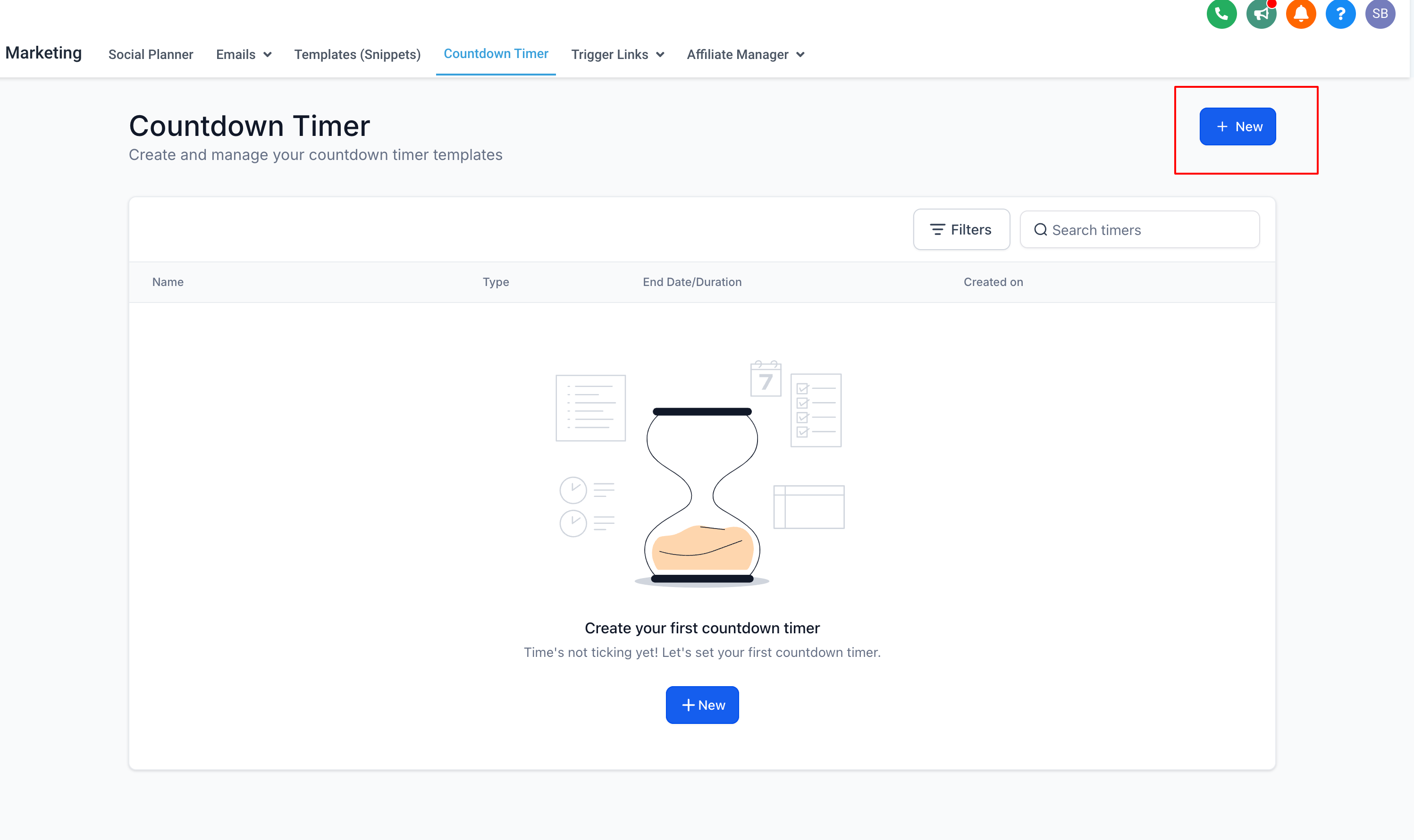How to Create a Fixed countdown Timer – Step 2: Click on New