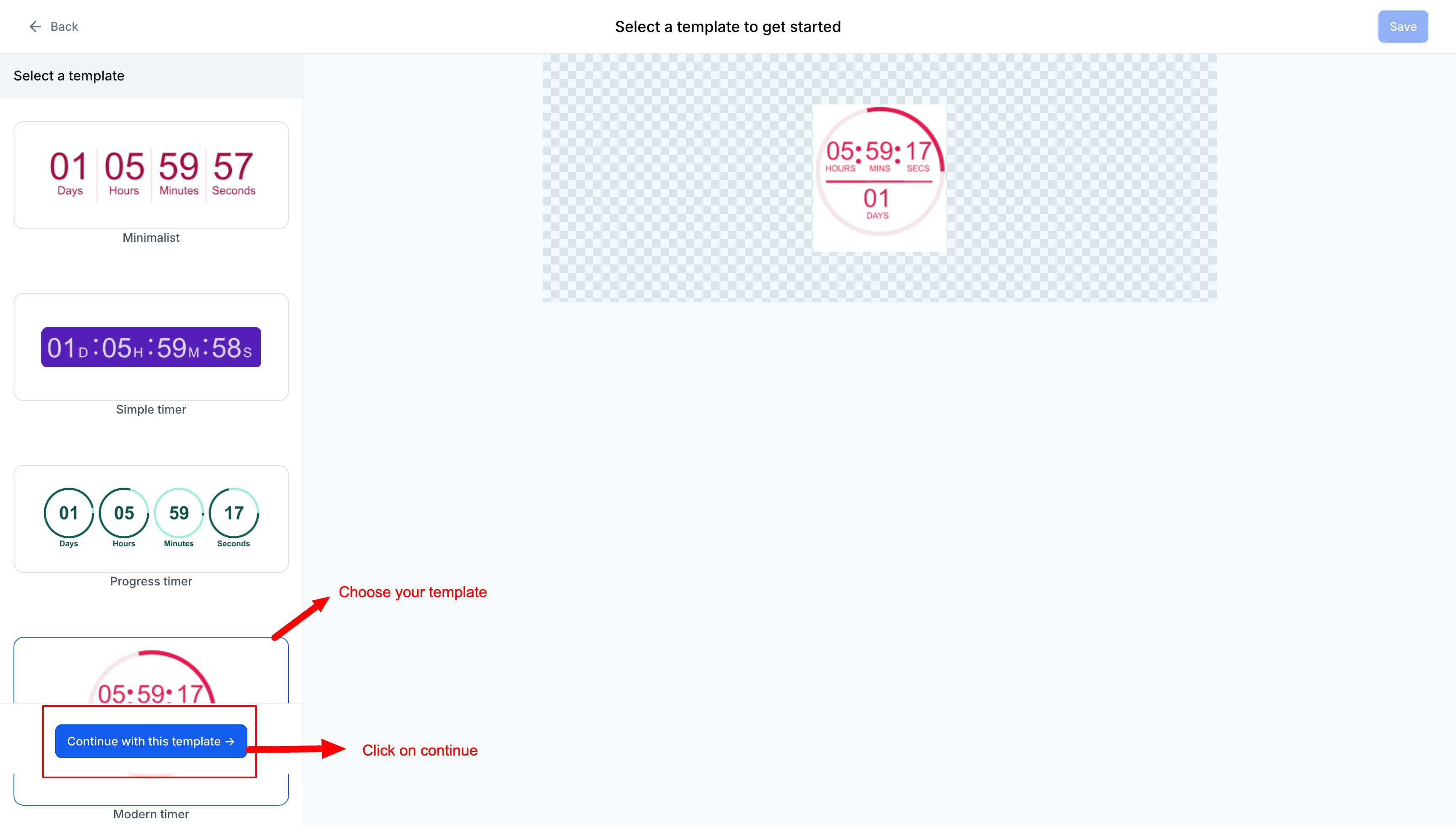 How to Create a Fixed countdown Timer – Step 3: Select a Template