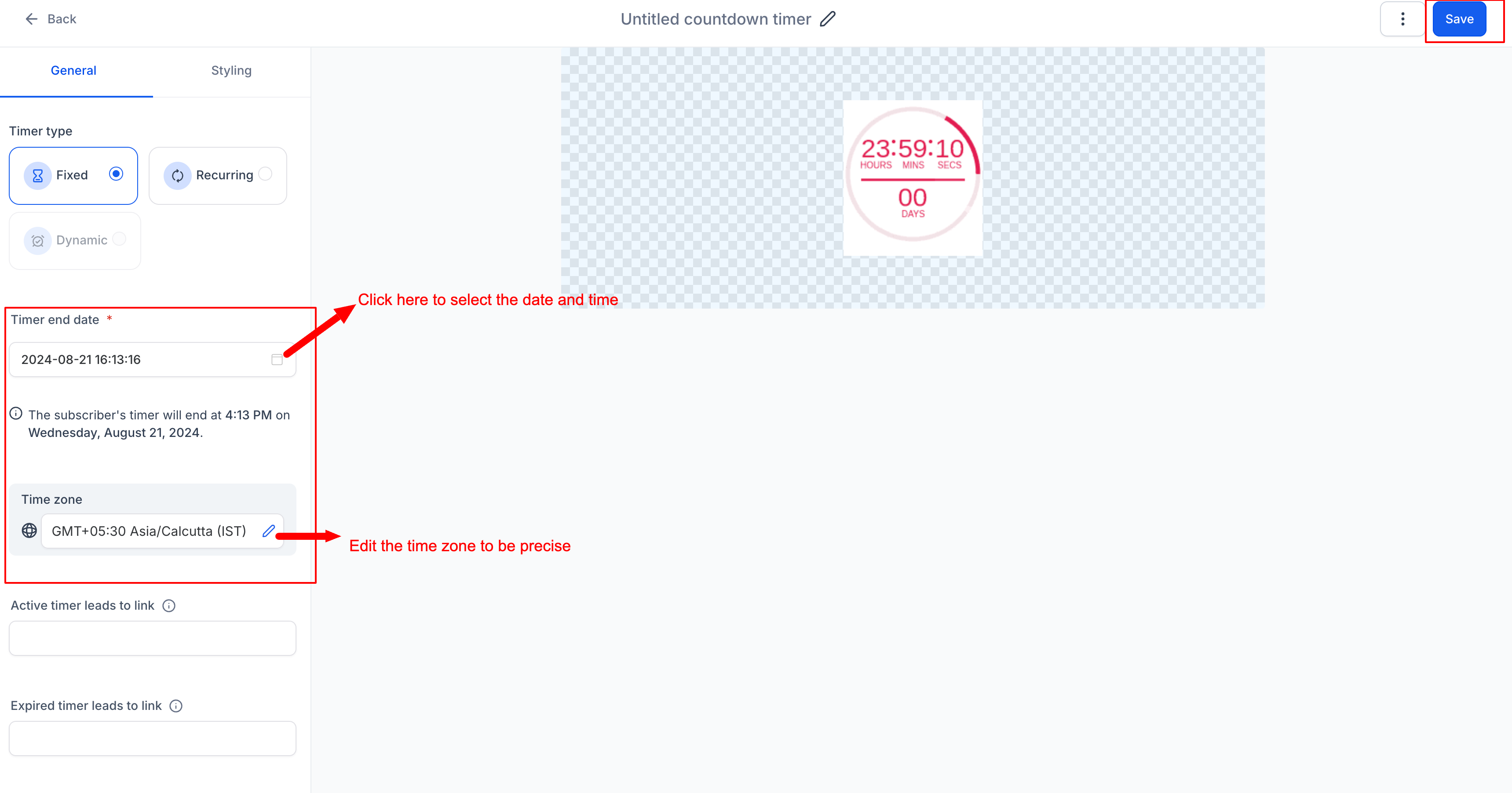 How to Create a Fixed countdown Timer – Step 5: Configure Timer Details