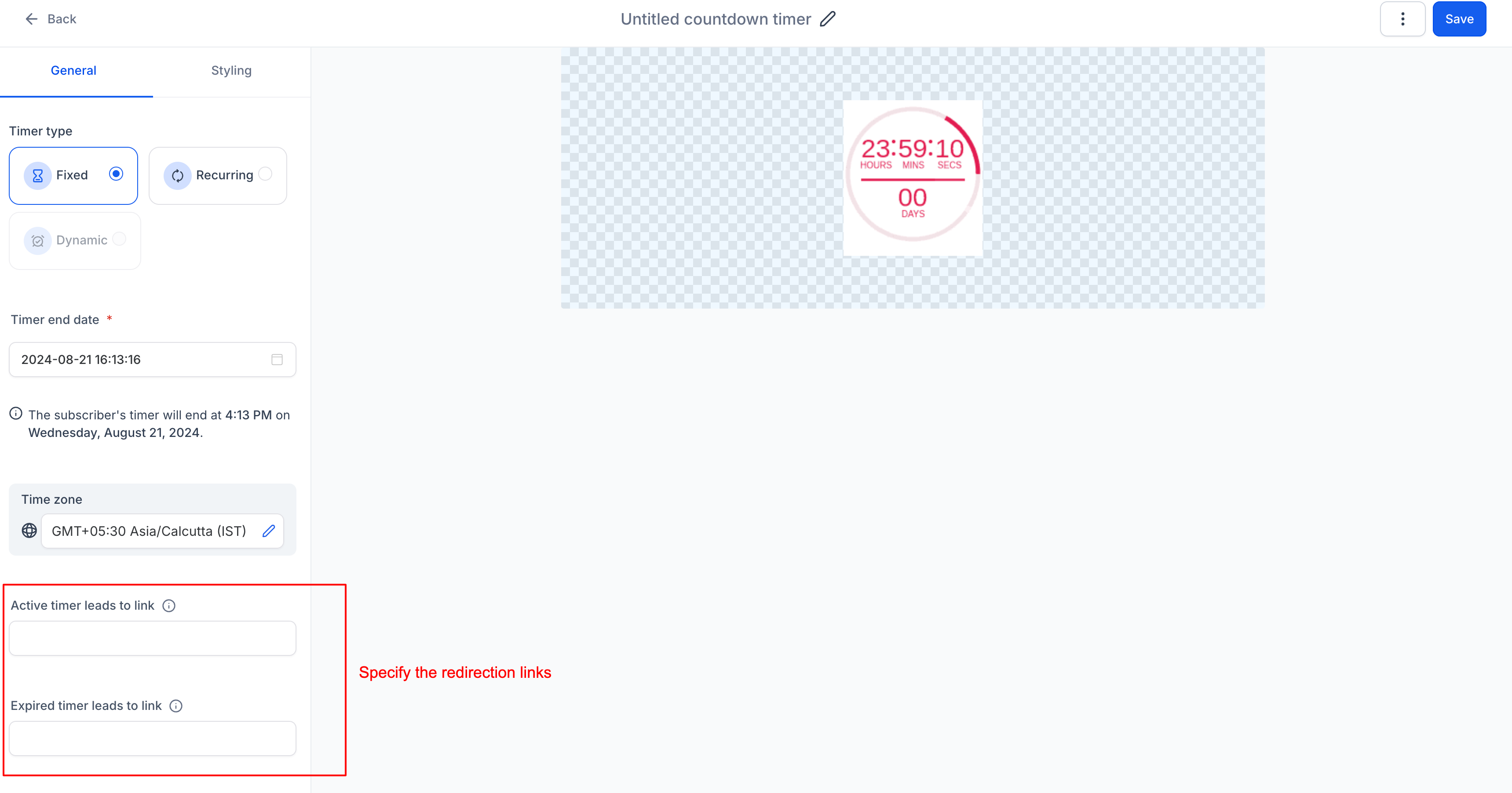 How to Create a Fixed countdown Timer – Step 6: Add Links
