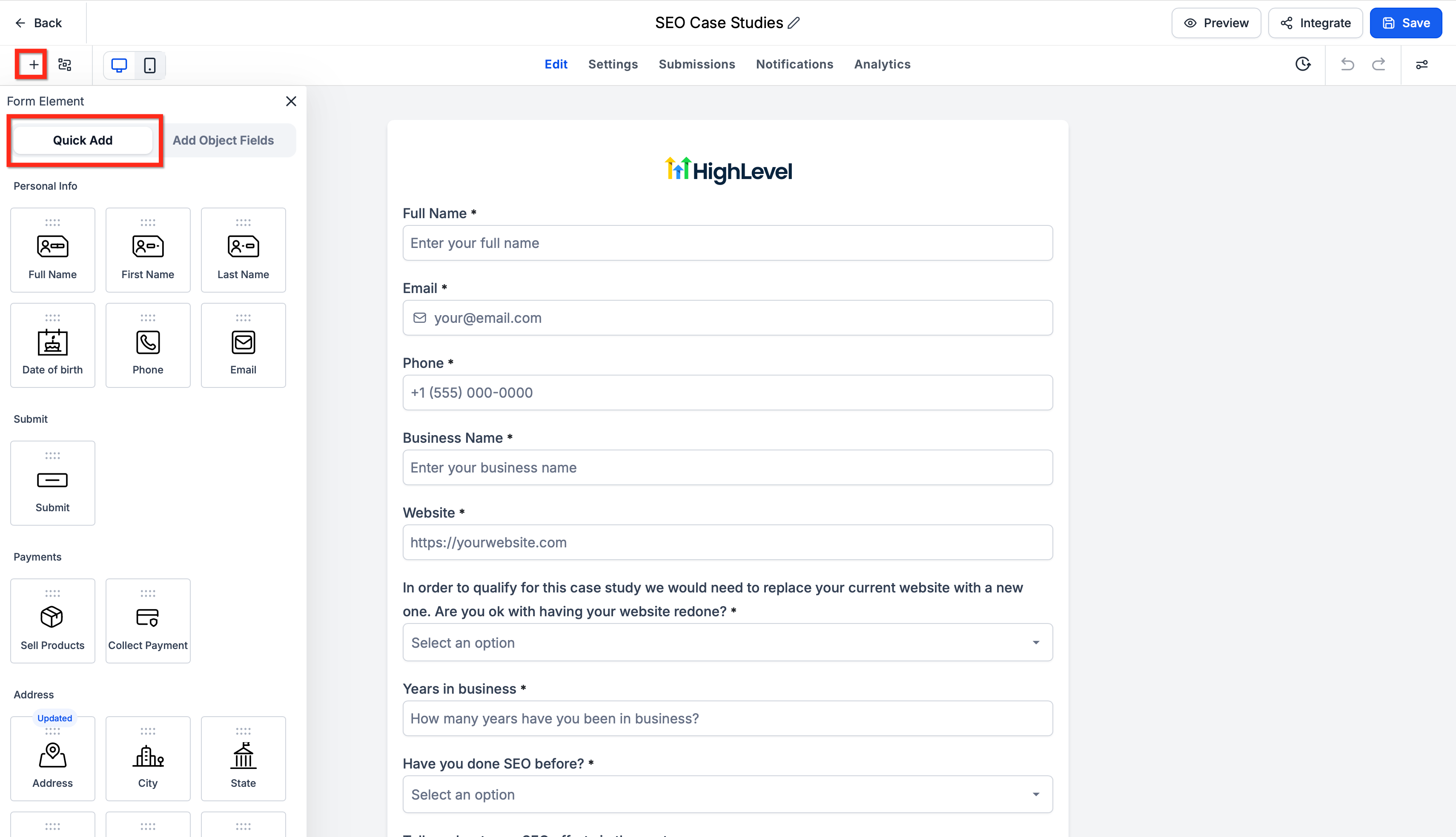 How to Create and Manage a Contact Form – Step 2: Add and Arrange Form Fields