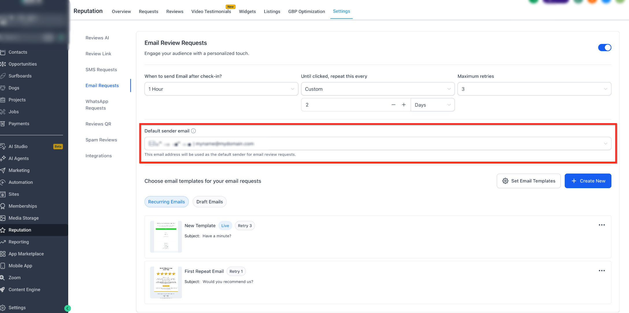 How to Customize the Review Request Messages (SMS/Email) – Select the Default Sender Email