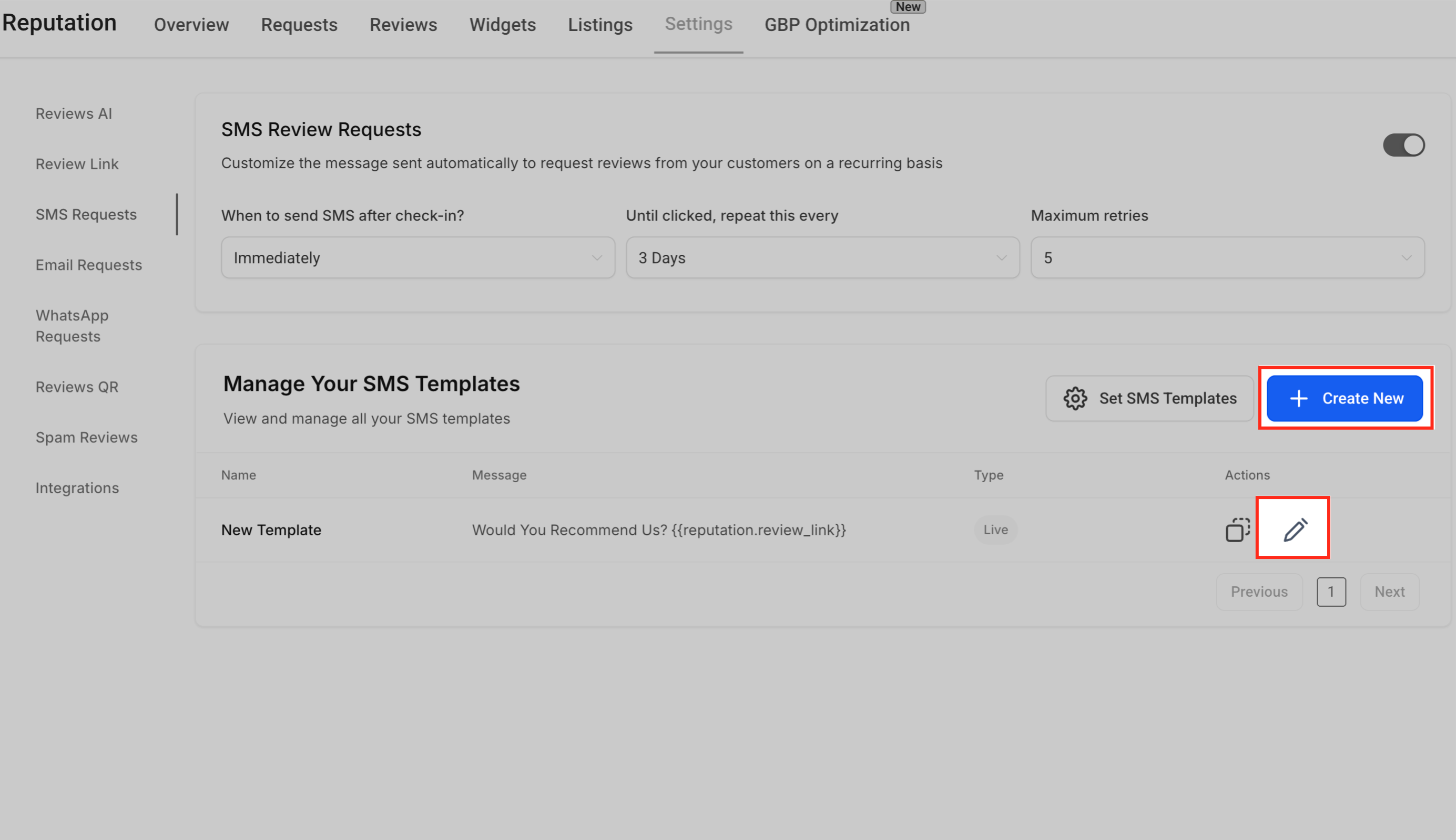 How to Customize the Review Request Messages (SMS/Email) – Step 3: Add SMS Template