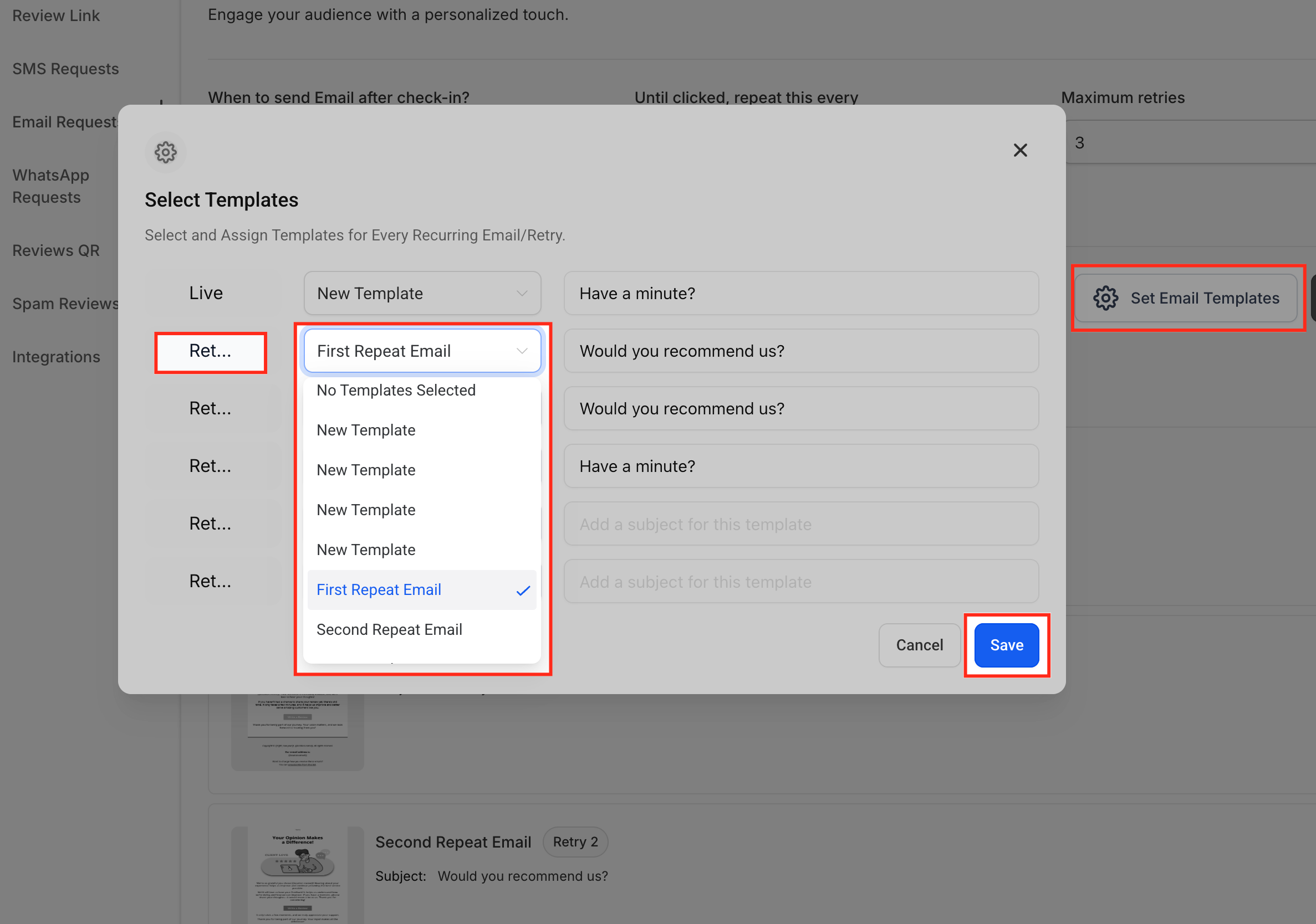 How to Customize the Review Request Messages (SMS/Email) – Step 8: Assign Email Sequence