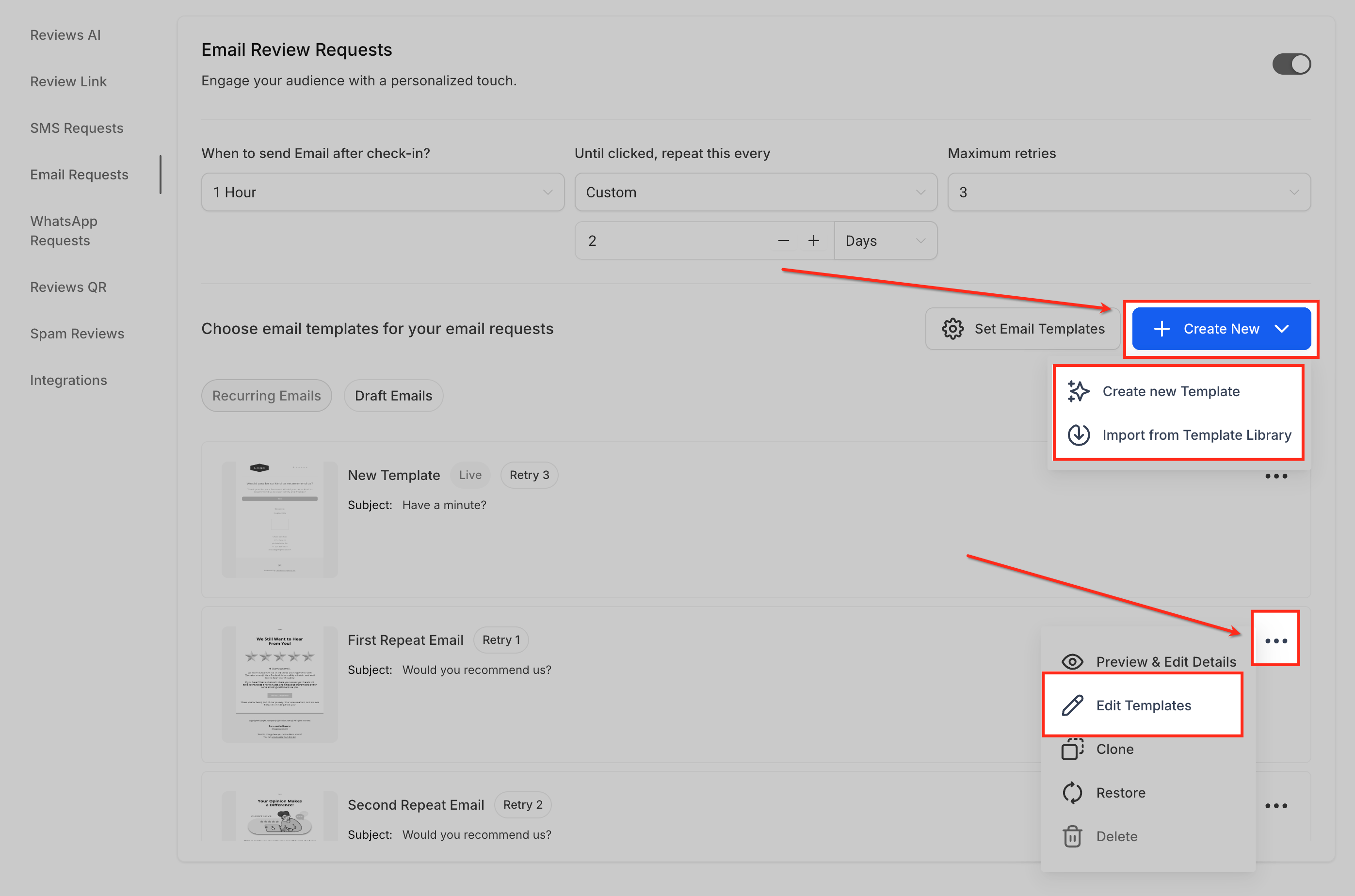How to Customize the Review Request Messages (SMS/Email) – Step 8: Create/Import Email