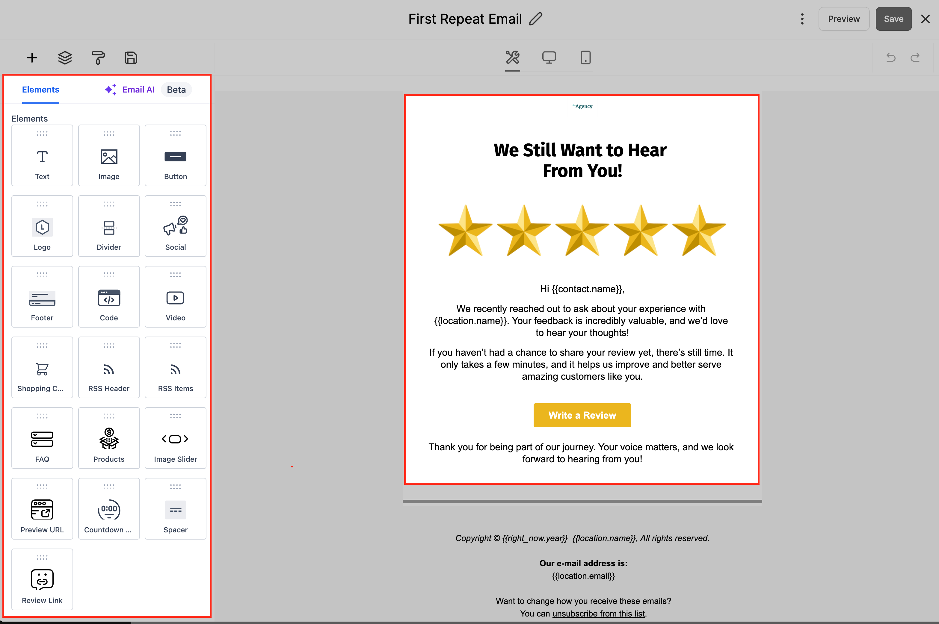 How to Customize the Review Request Messages (SMS/Email) – Step 9: Design Email Content