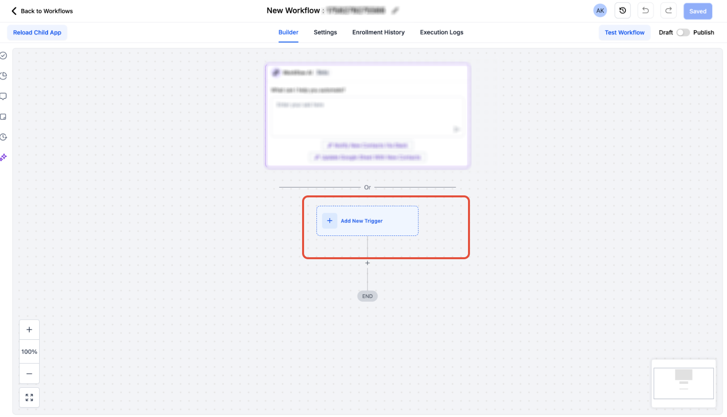 How to Send Inbound SMS Notifications via a Workflow – Add New Workflow Trigger button in the workflow builder