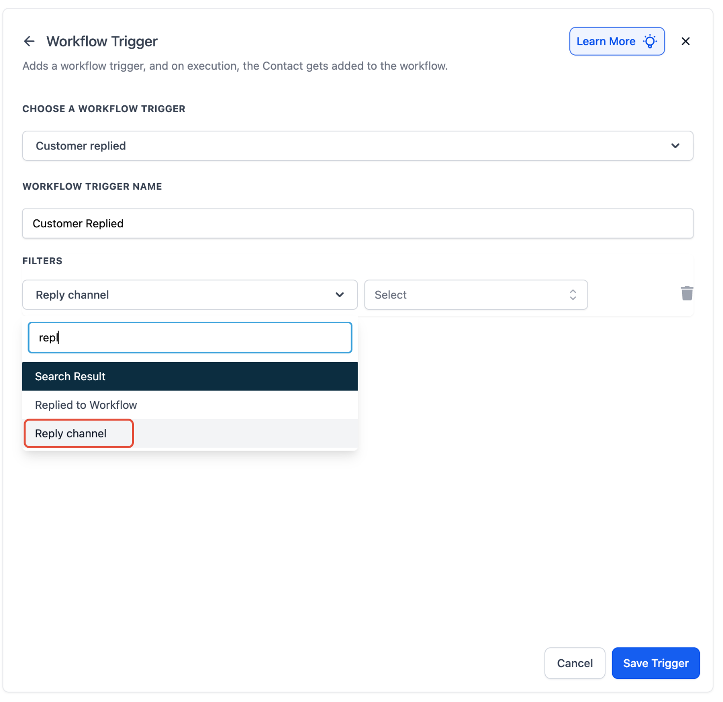 How to Send Inbound SMS Notifications via a Workflow – Reply Channel filter selected