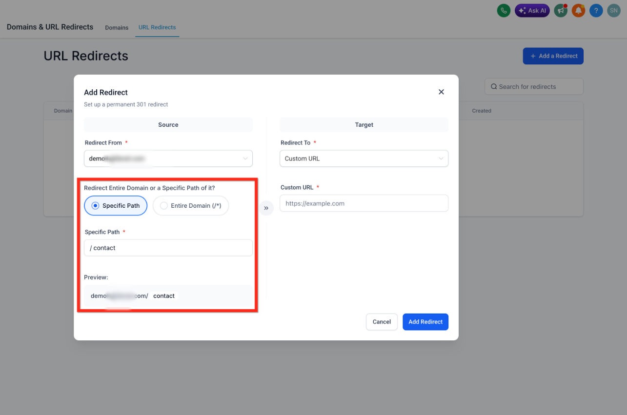 How to Setup 301 URL Redirects – Step 4: Choose What You Want to Redirect