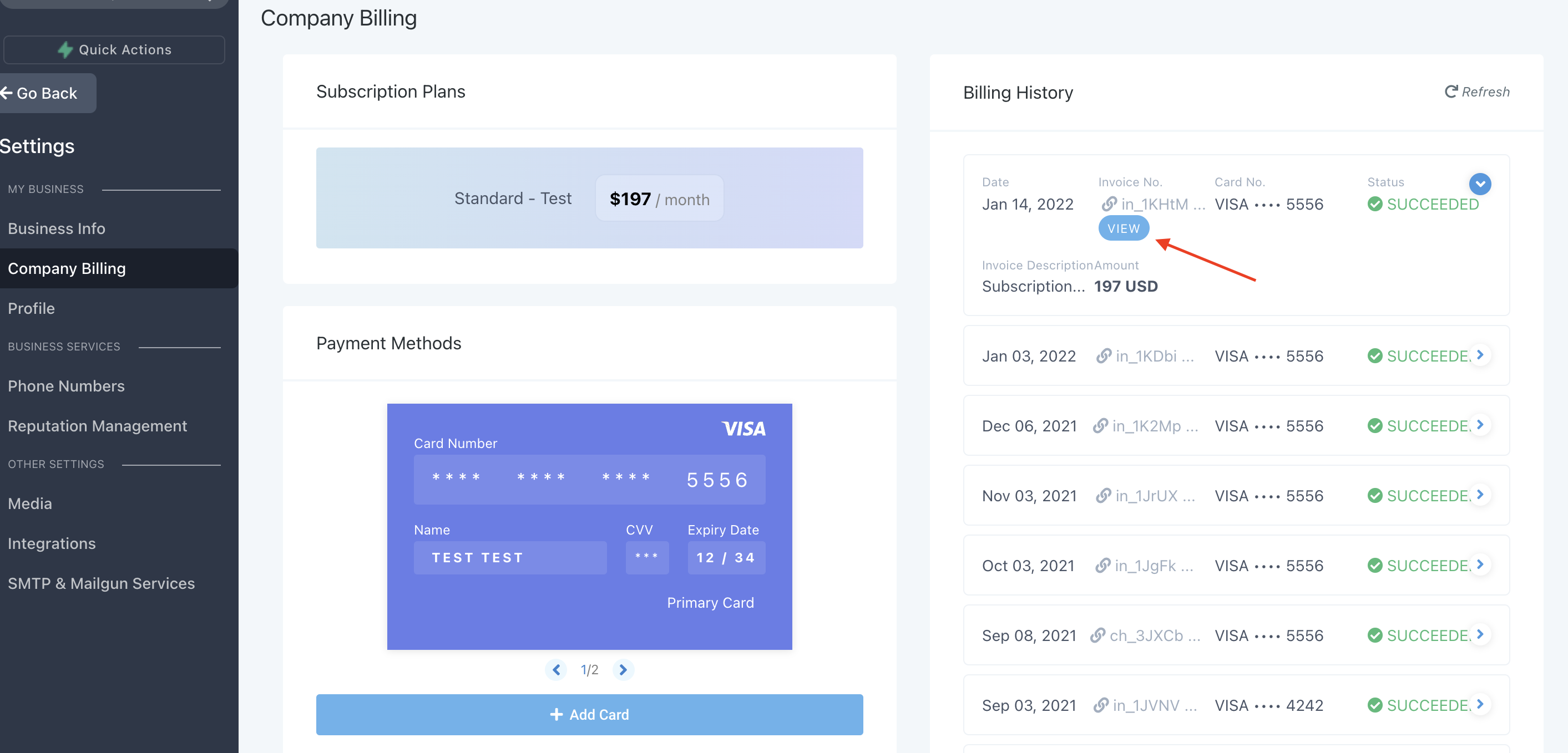 How to Upgrade or Downgrade a SaaS Plan for a Location – Company Billing invoice history
