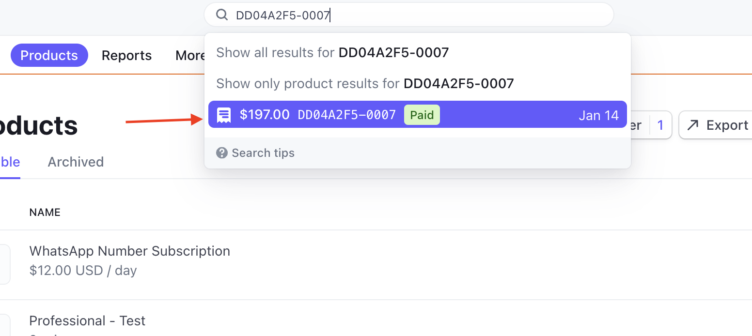 How to Upgrade or Downgrade a SaaS Plan for a Location – Stripe invoice details used to identify the SaaS customer
