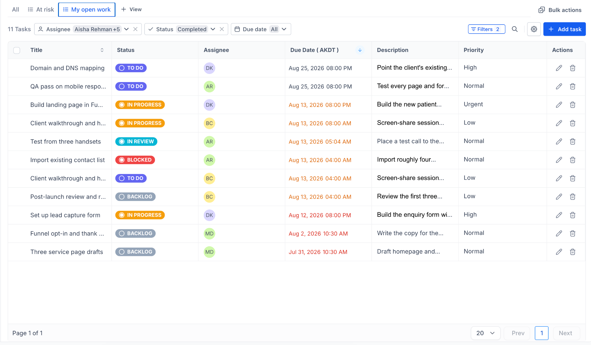 Introduction to Project Management – List View