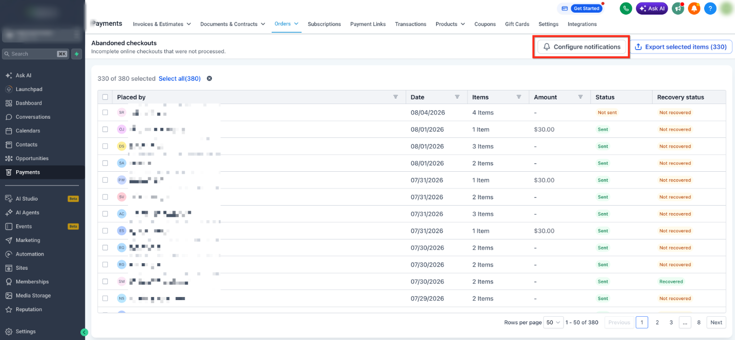 Manage and Export Abandoned Checkouts – How to Configure Recovery Notifications