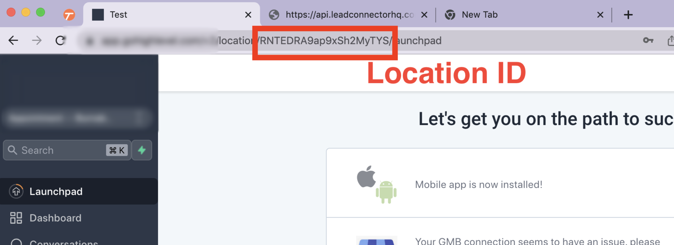 Number Hosting Guidelines for Hosted Messaging – Sub-account URL showing the Location ID