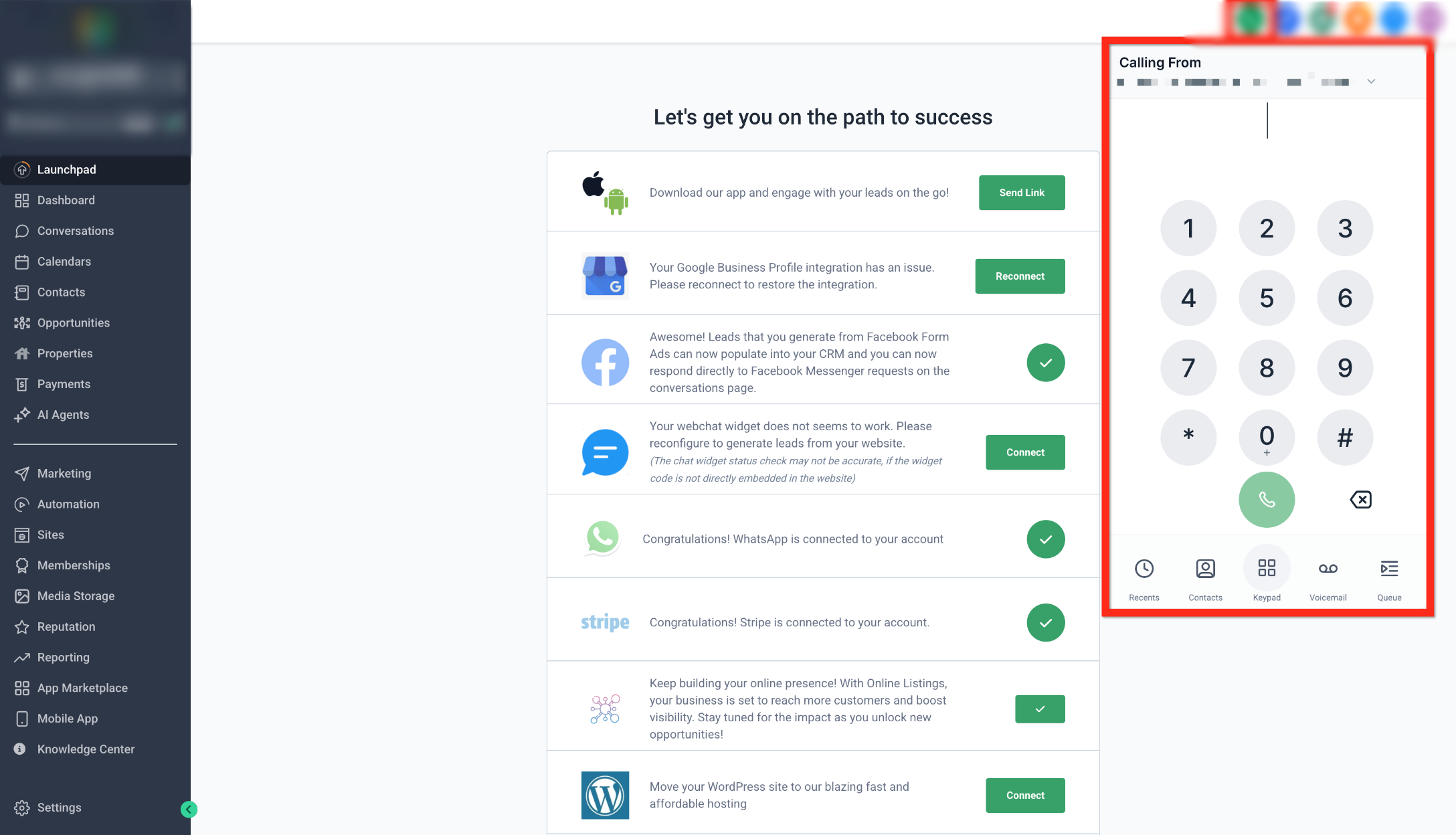 Outbound Calls with the Web Dialer (Softphone) – Web Dialer opened from the green phone icon
