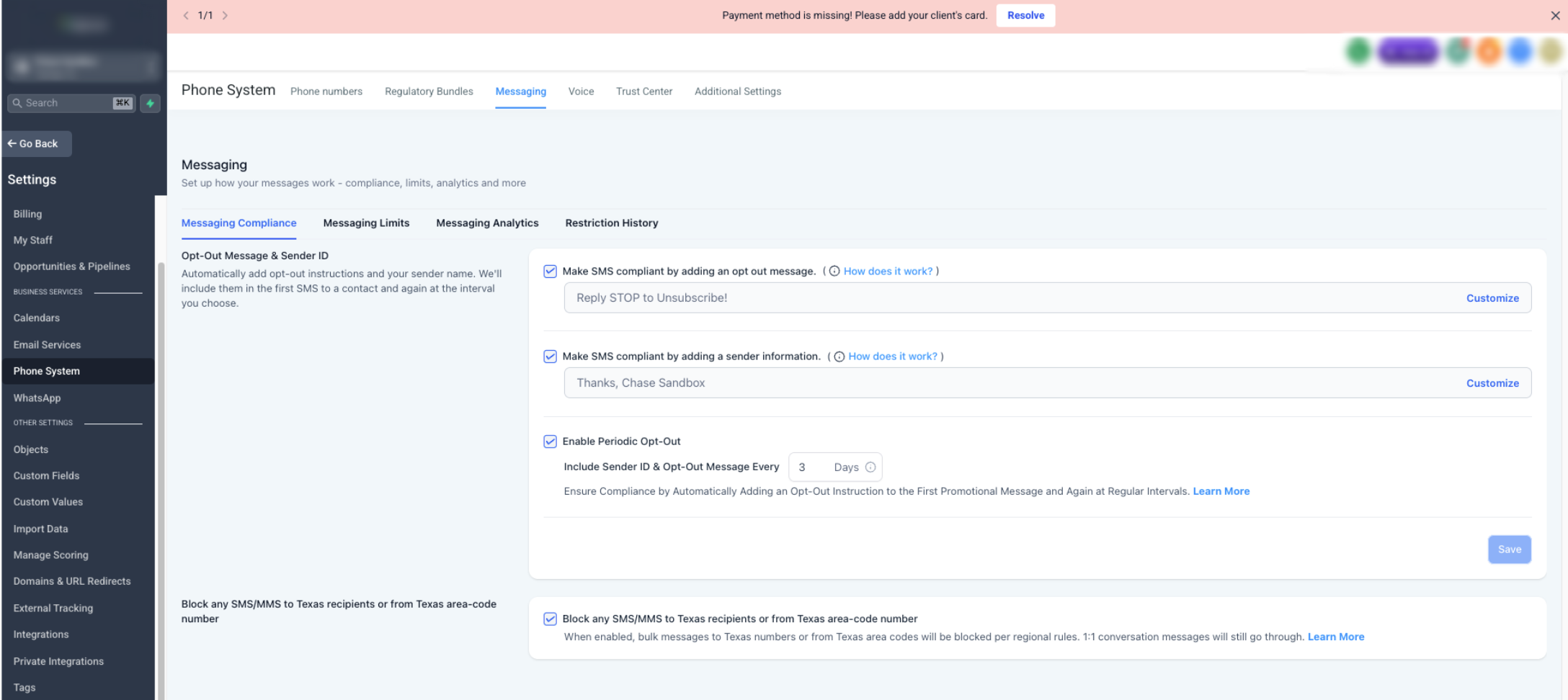 Phone System Messaging Analytics Overview – Phone System Messaging area showing the Messaging Analytics tab