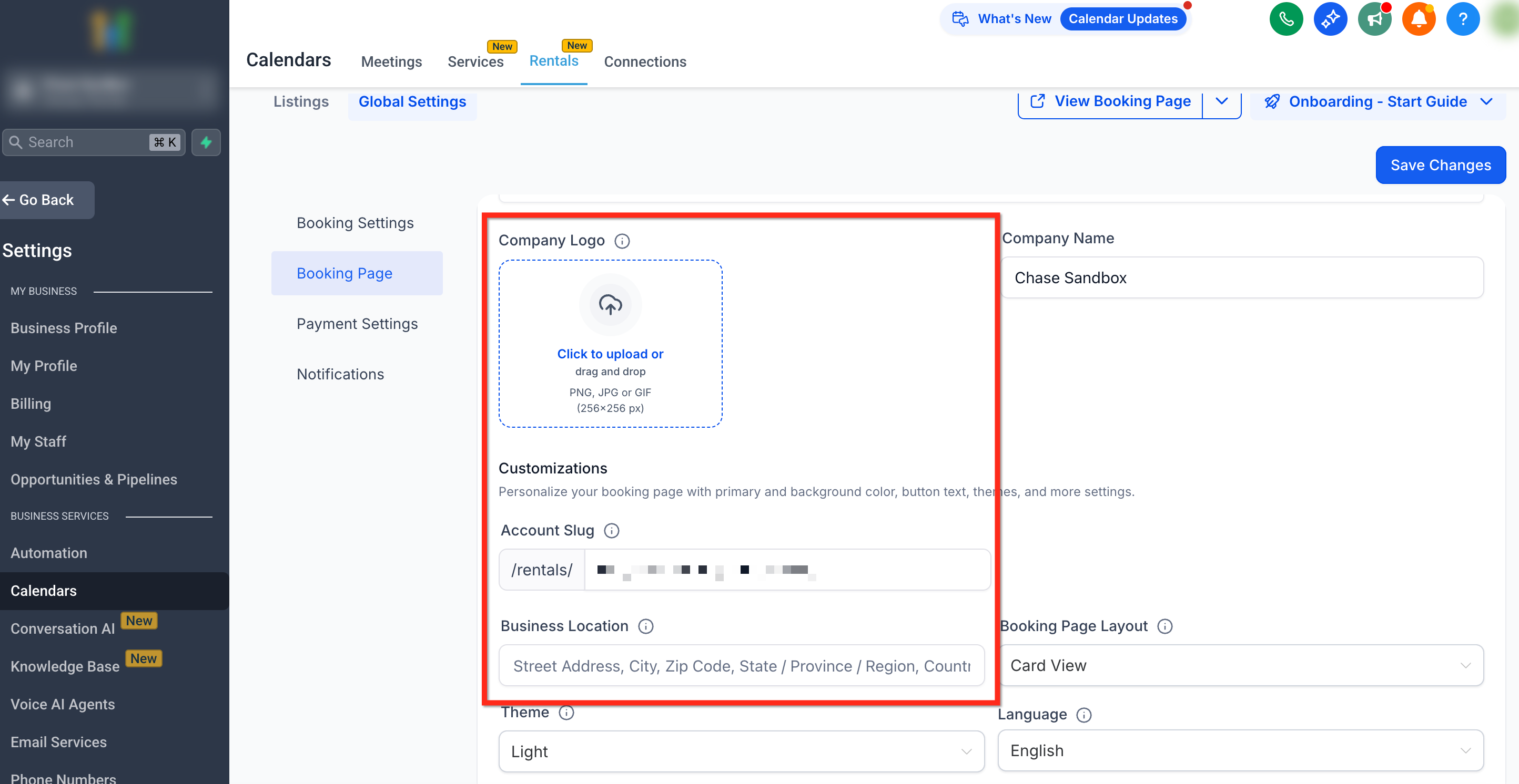 Rentals – Global Settings – General Information