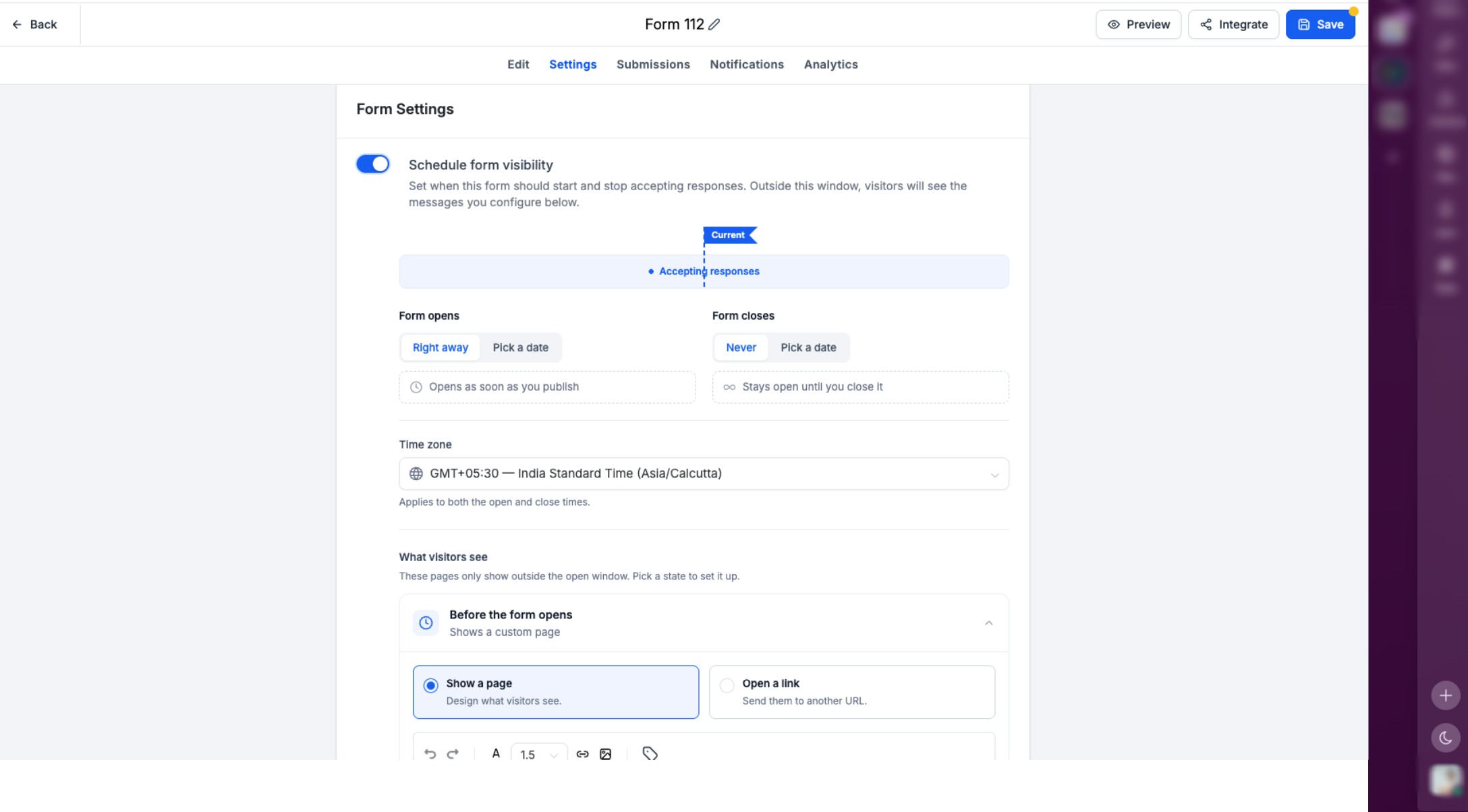 Schedule Form, Survey & Quiz Availability with Custom Open & Expiry Experiences – Availability States and Scheduling Options