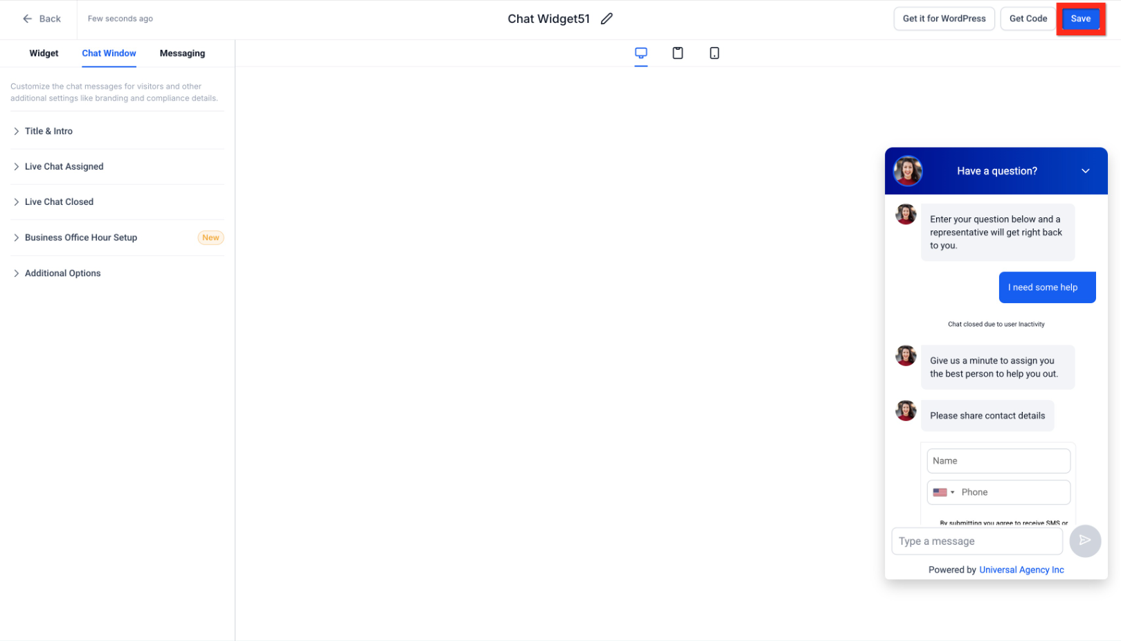 Setup Live Chat Widget – Create Live Chat Widget