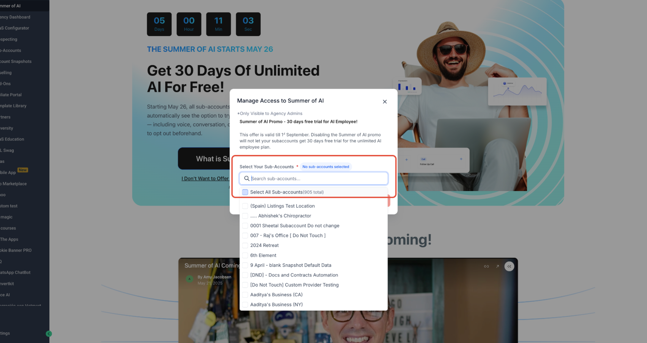 Summer of AI: Agency Landing & Access Control – Step 2: Select Which Sub-Accounts Can See the Offer