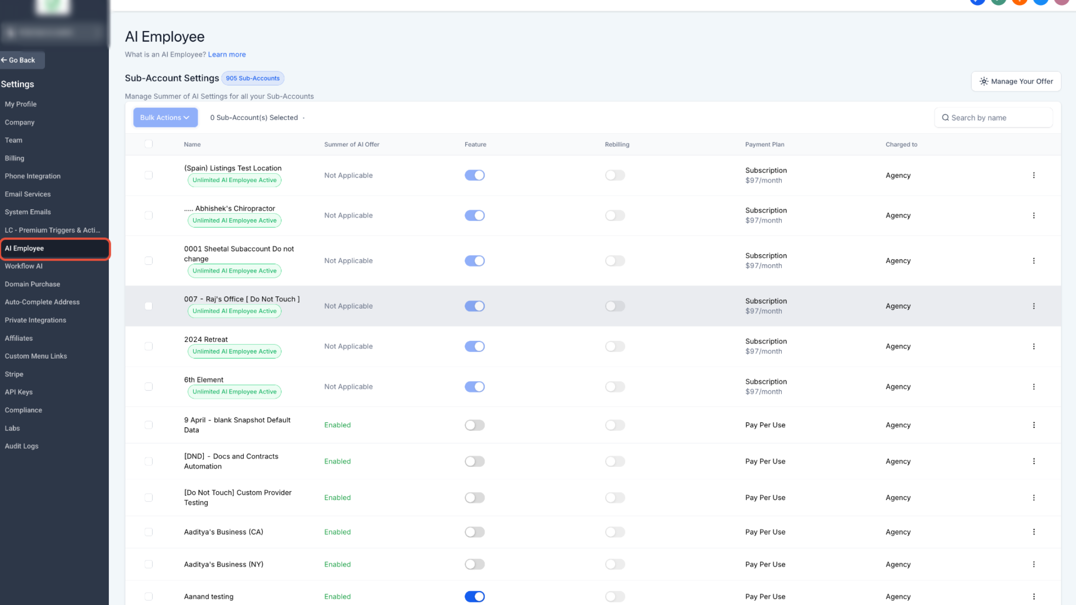 Summer of AI: Agency Landing & Access Control – Step 3: Manage the Offer from AI Employee Settings