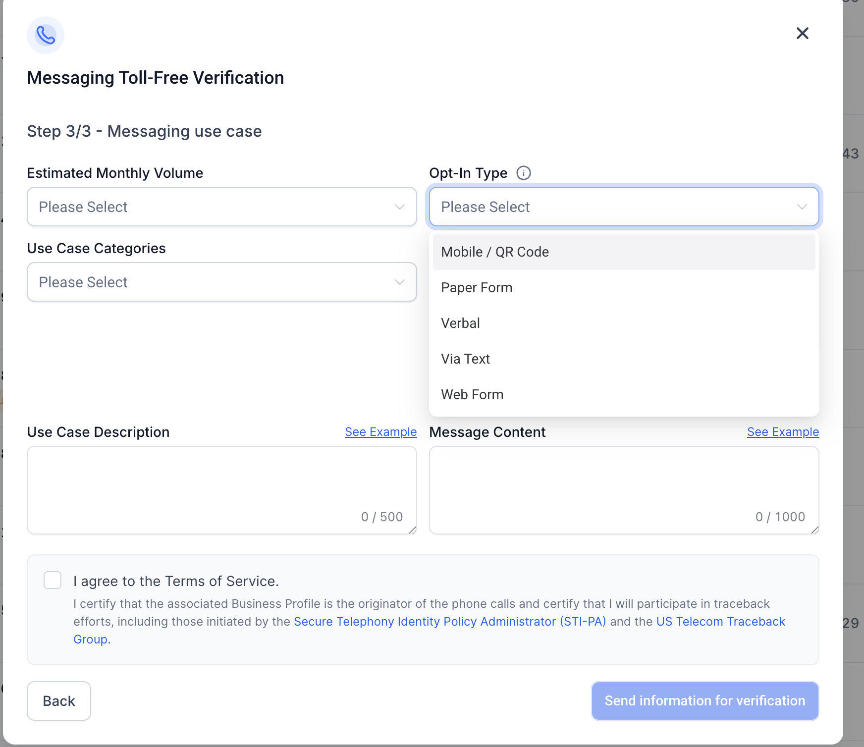 Toll-Free Number Verification Guide for LC – Phone (US/Canada) – Step 4: Complete the Messaging Use Case