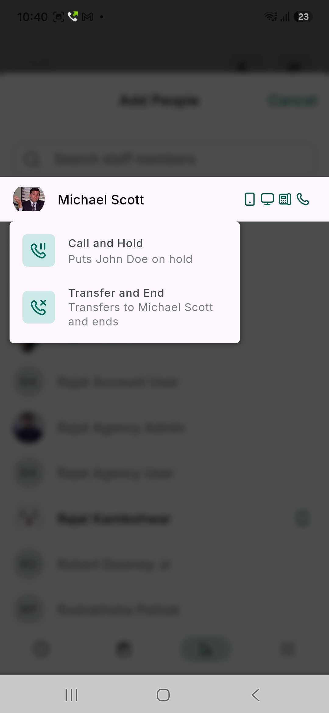 Transfer Calls to Staff Without a Personal Phone Number – Step 4: Choose Transfer Type