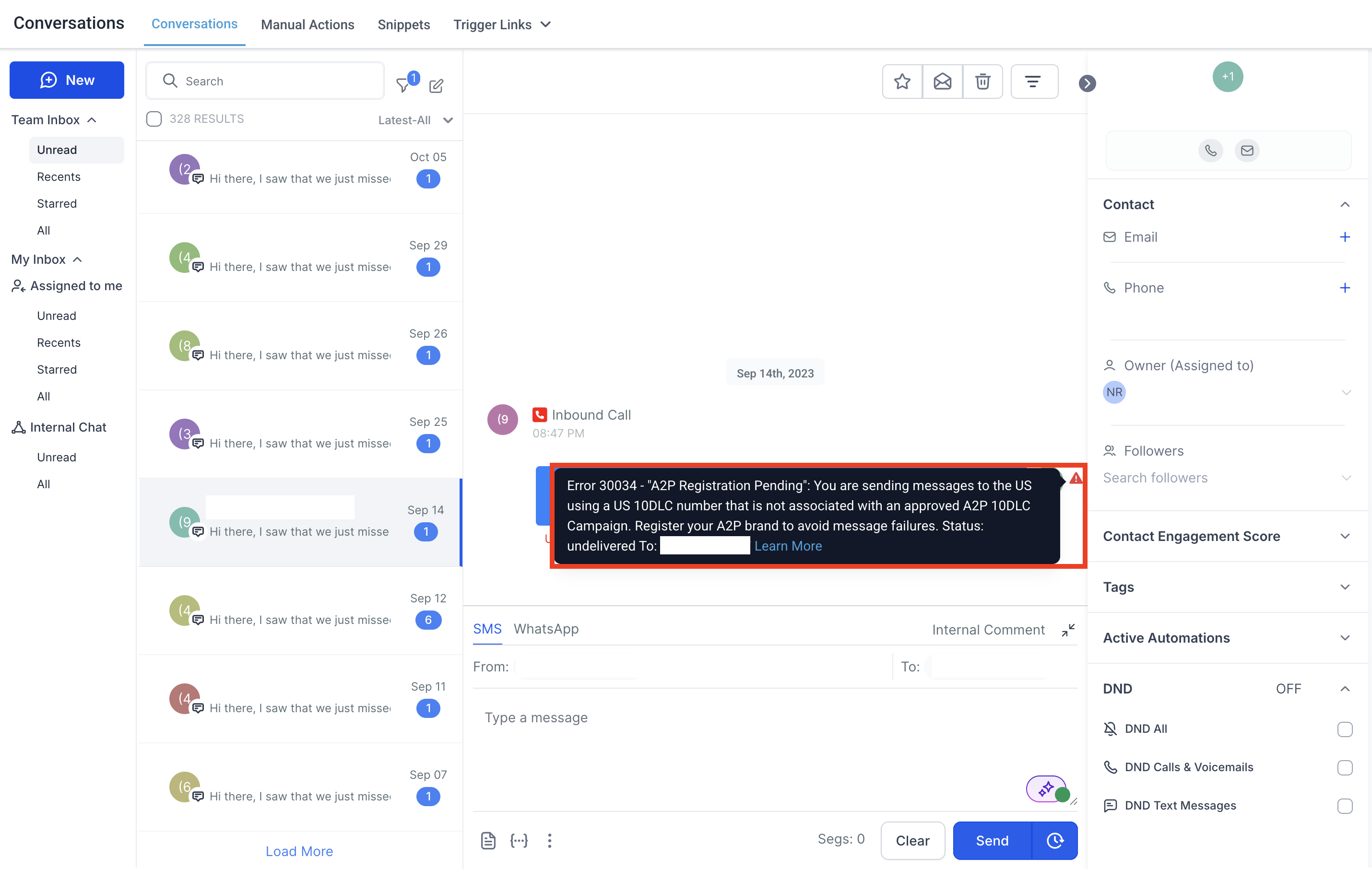 Understanding Common SMS Delivery Errors – SMS error 30034 displayed in Conversations