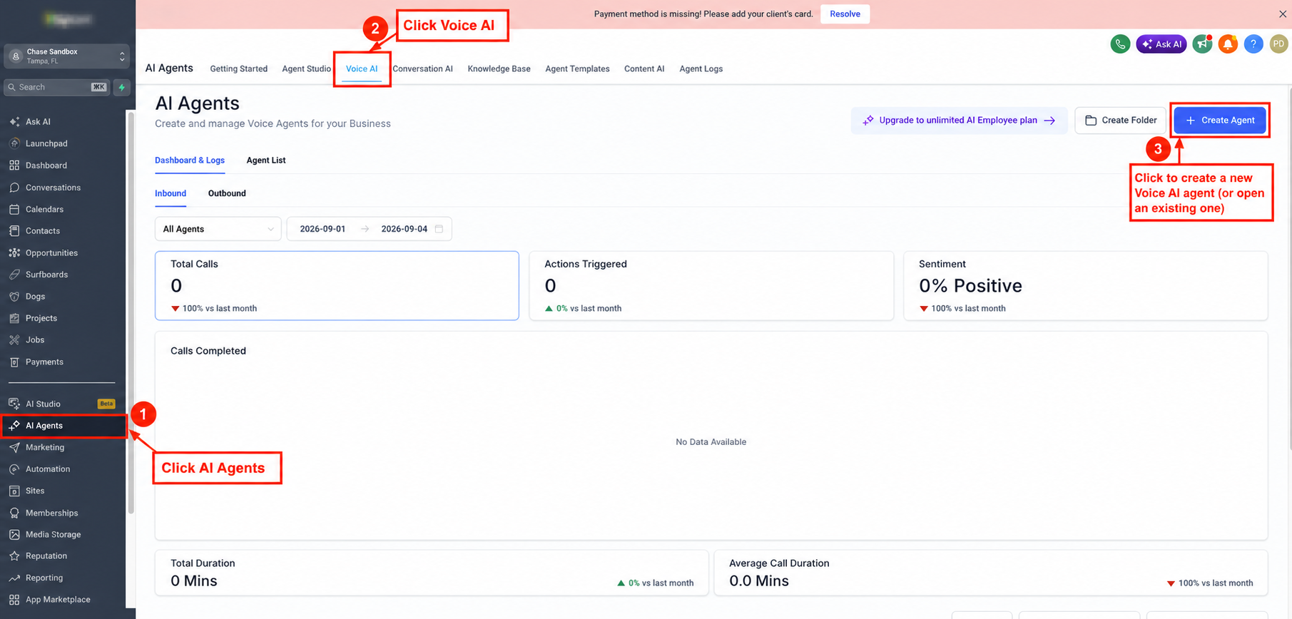 Understanding LC Inbound Call Rate Limits – Navigate to AI Agents and Voice AI to open or create the applicable Voice AI agent
